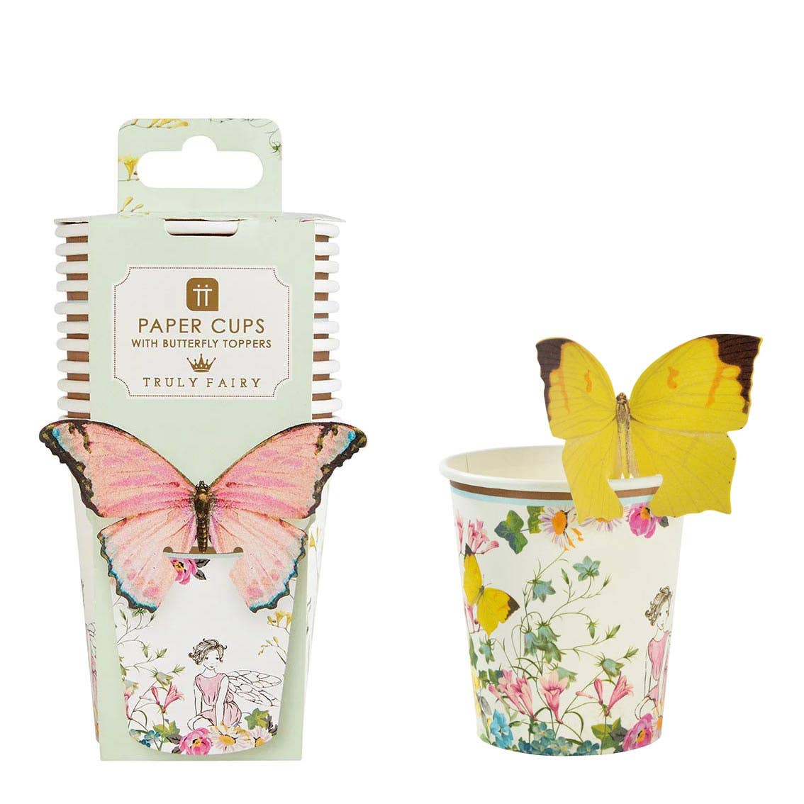 Gobelets en carton Truly Fairy avec motif papillon, paquet de 12