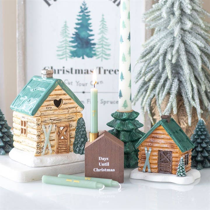 Porte-bougie de Noël en sapin vert avec bougie effilée