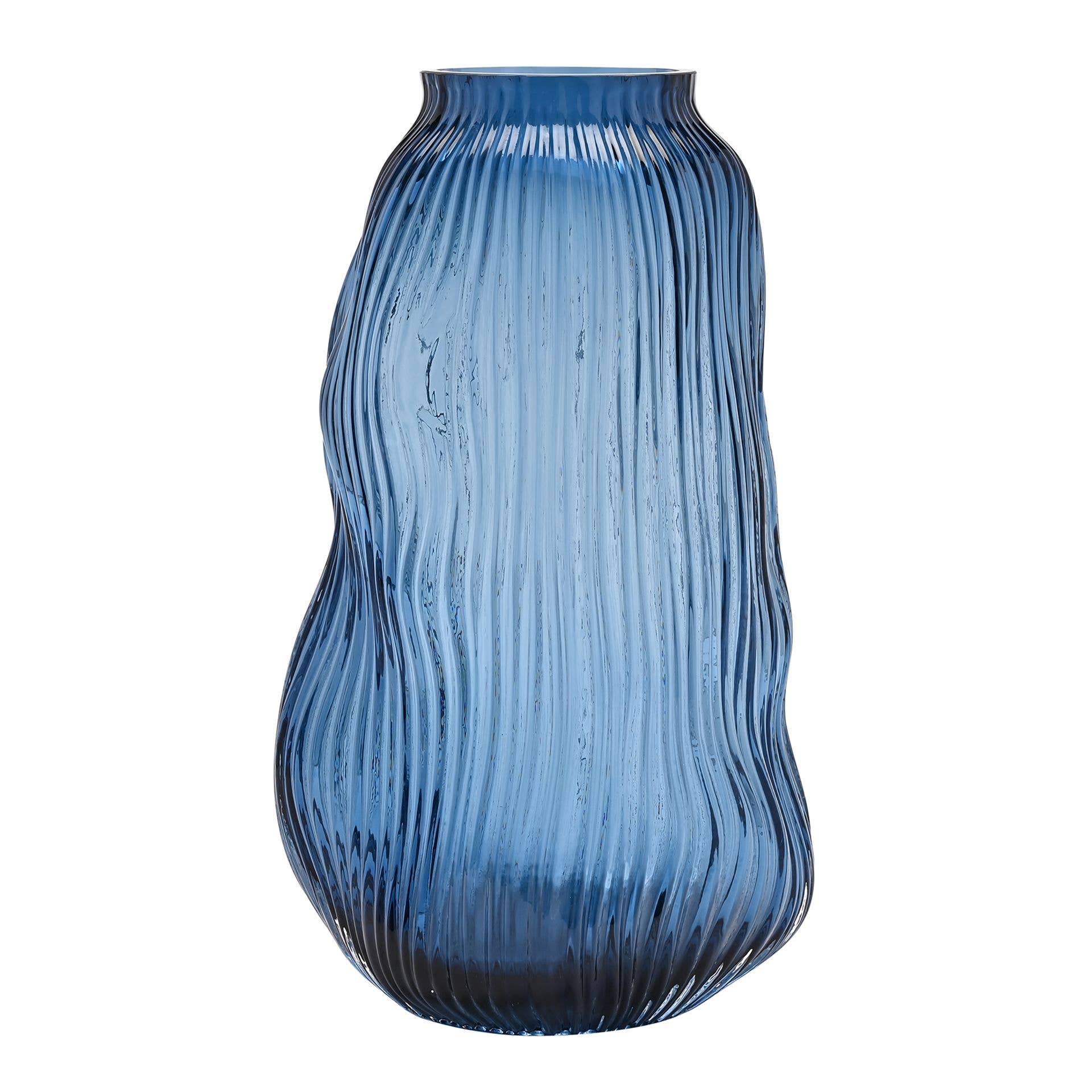 Vase en verre texturé à crêtes bleu Hestia