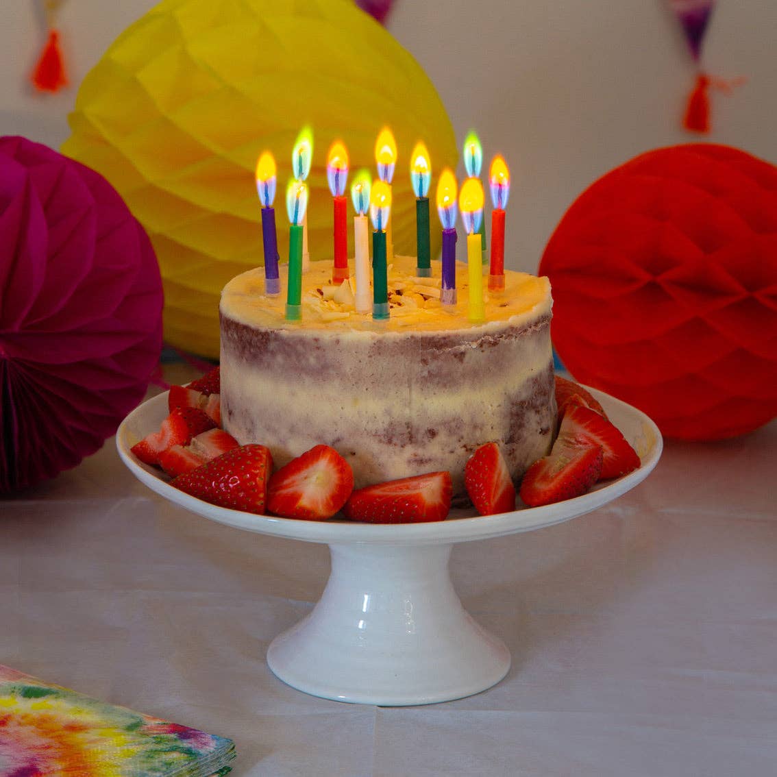 Bougies d'anniversaire à flammes colorées - lot de 12