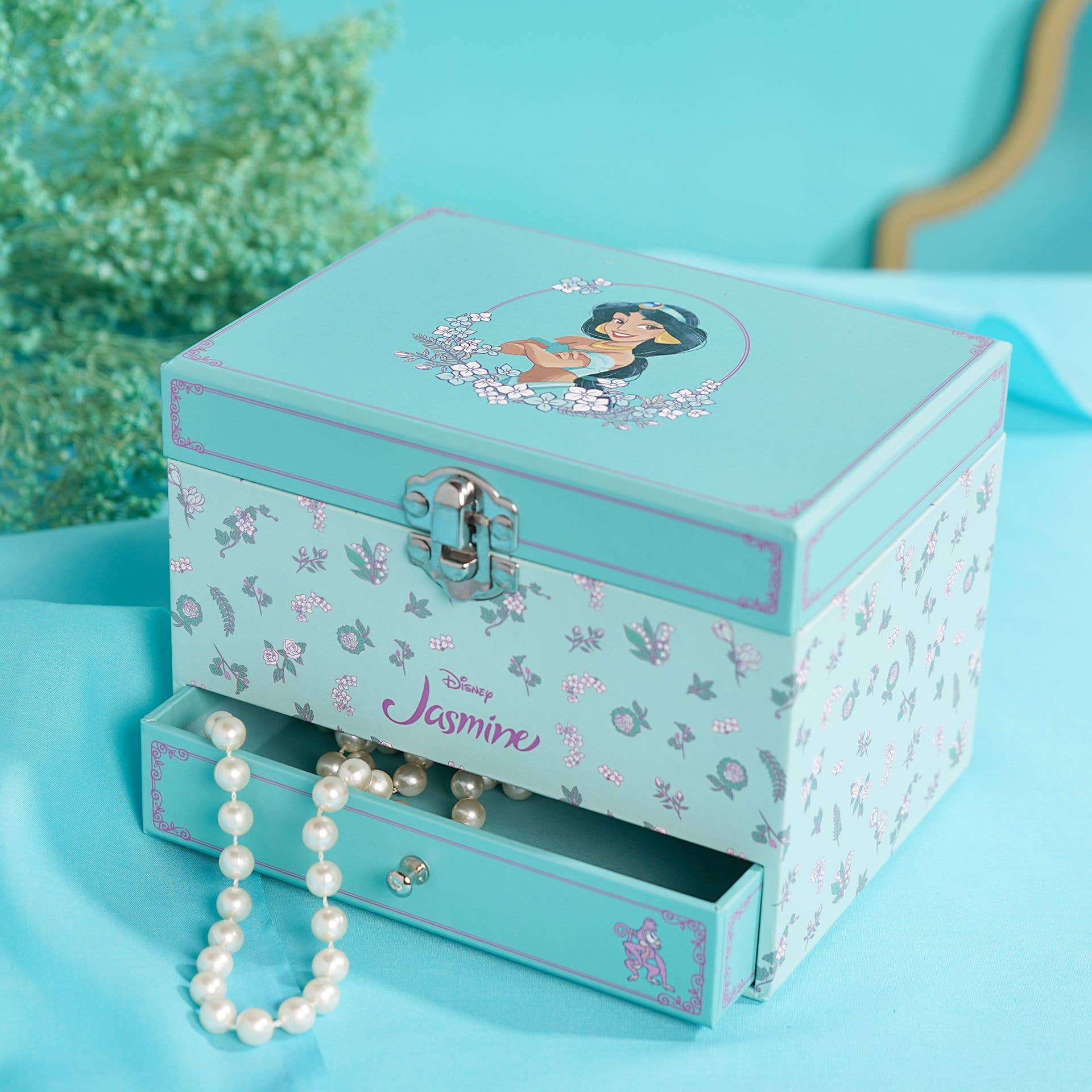 Boîte à bijoux musicale princesse pastel Disney - Jasmine