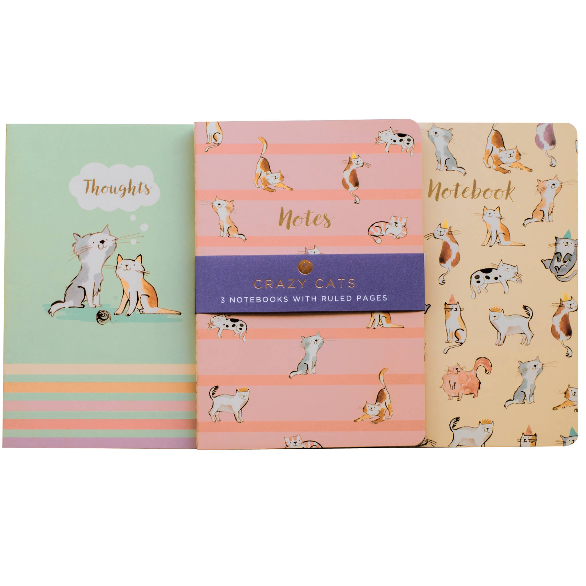 Lot de 3 carnets A5 lignés « Crazy Cats »