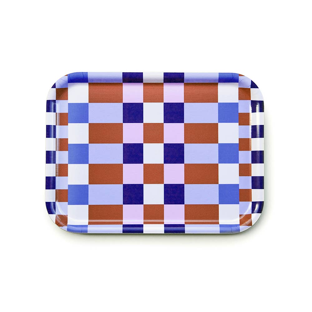 Plateau de service à damier Caramel/Sky - 27x20 cm