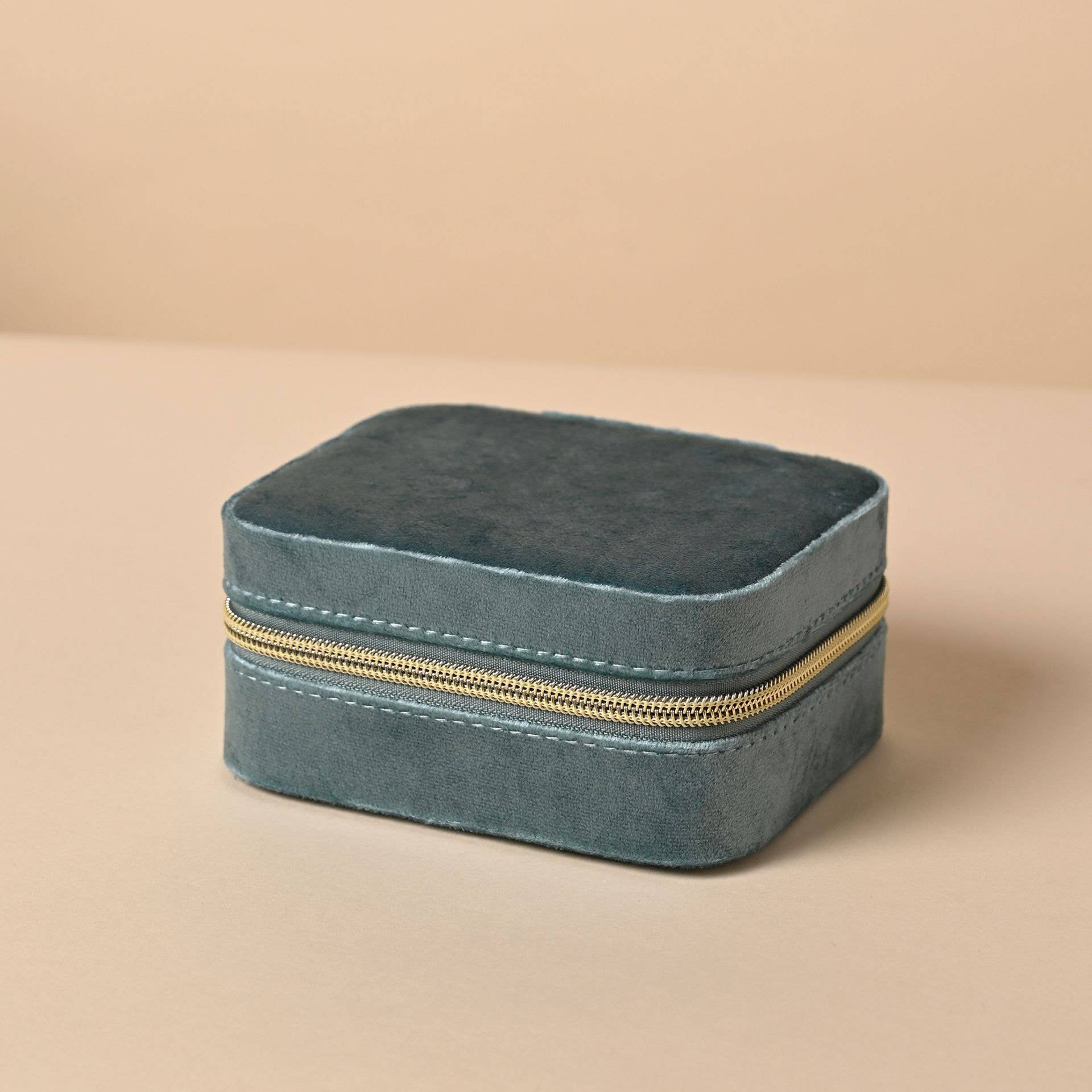 Boîte à bijoux en velours classique Sophia - Bleu canard