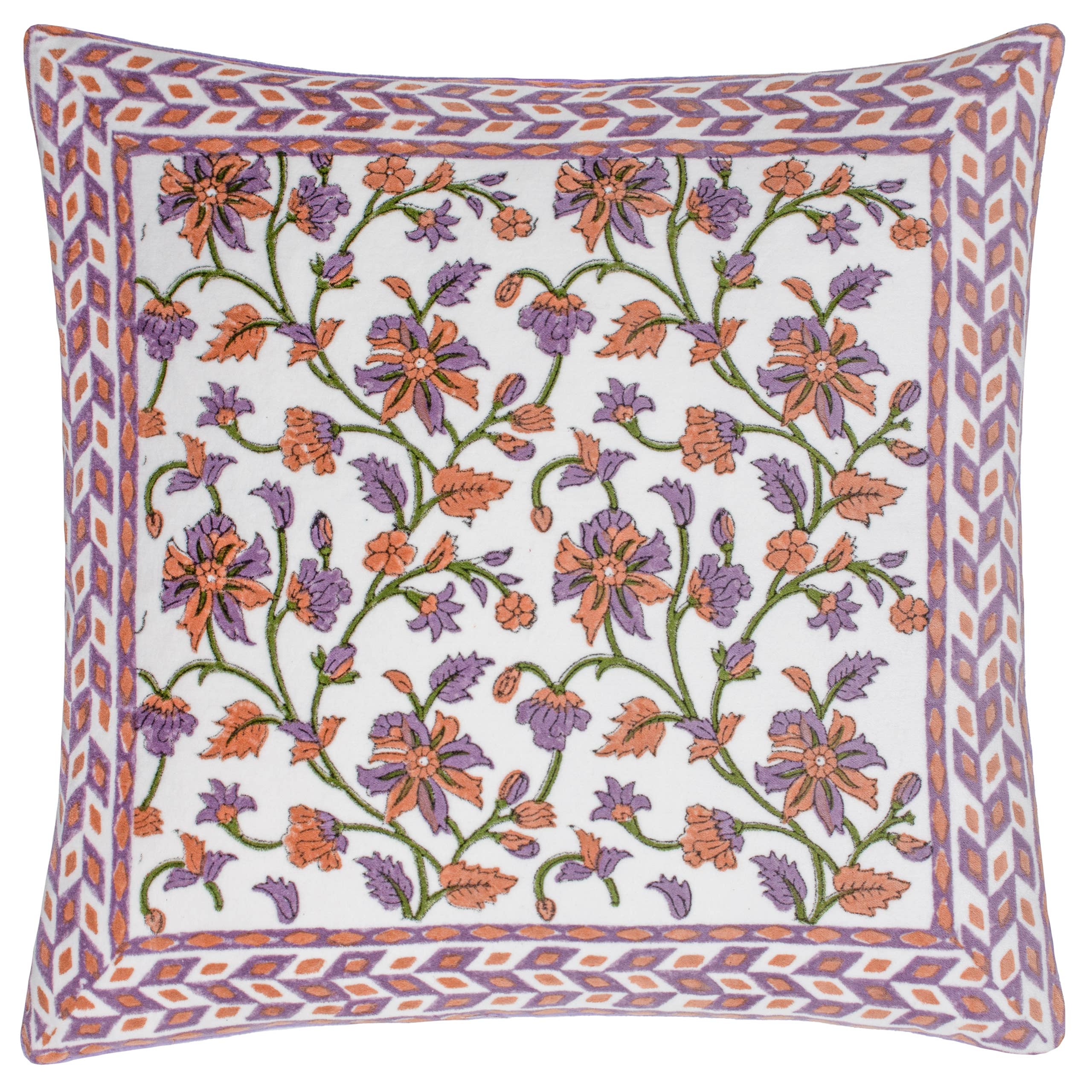 Coussin en velours de coton Mentera, lilas/corail: Lilas/Corail / Garni en polyester / 50 x 50 cm