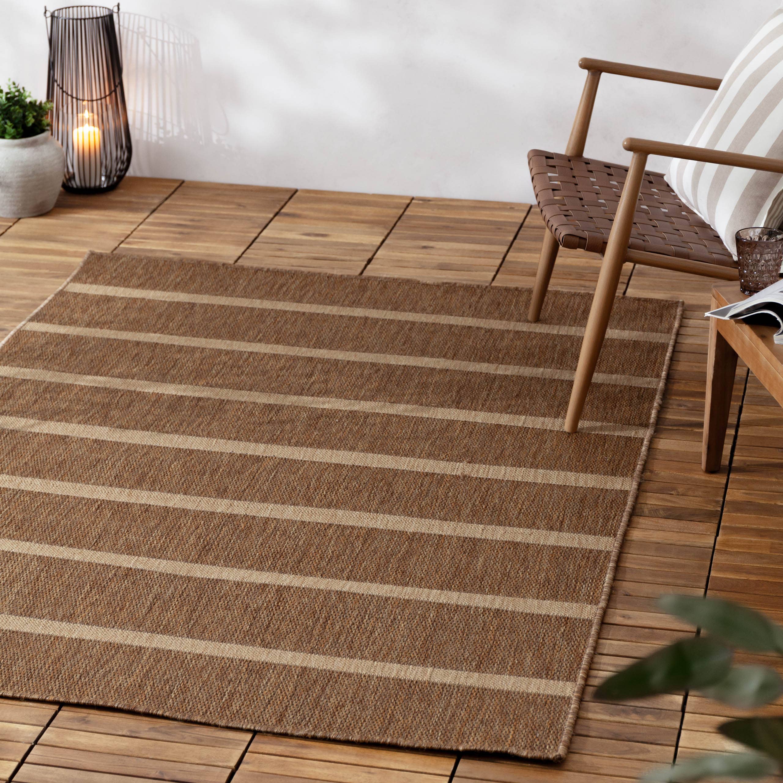 Tapis d'intérieur et d'extérieur Tala à rayures effet jute naturel: Naturel / 120 x 170 cm