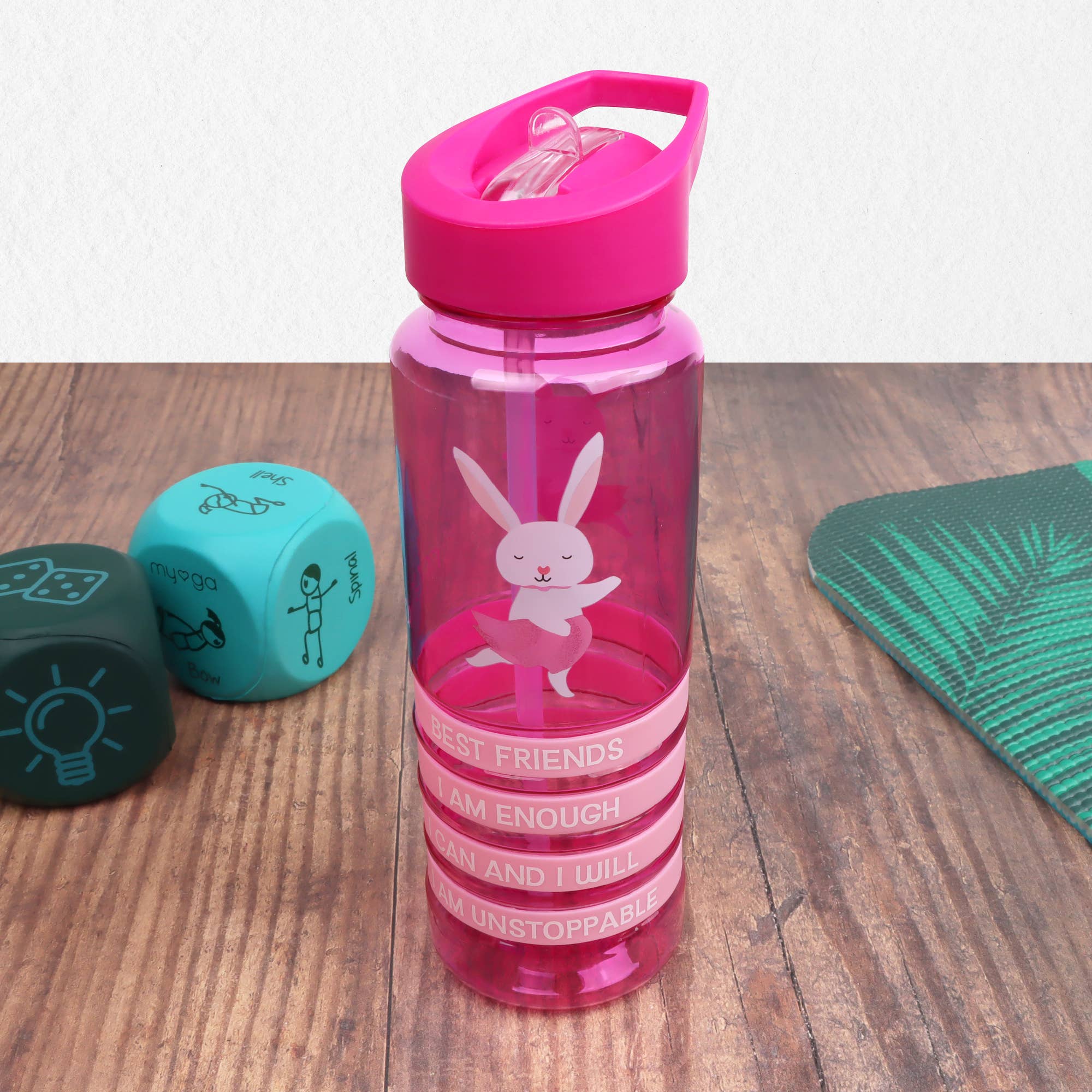 Gourde enfant lapin positive avec bracelets en silicone