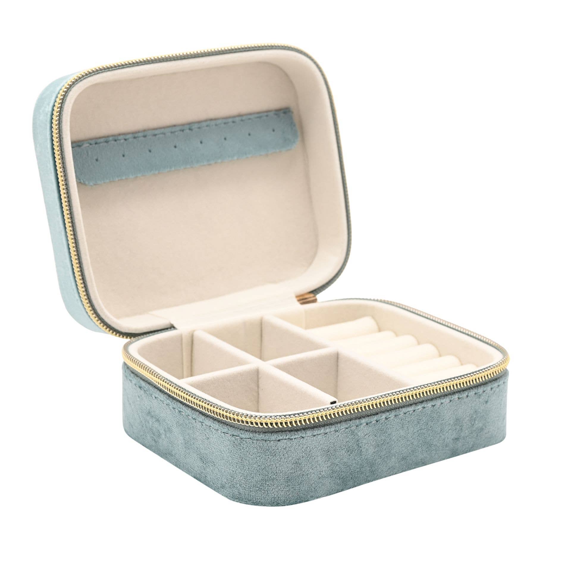 Boîte à bijoux en velours classique Sophia - Bleu canard