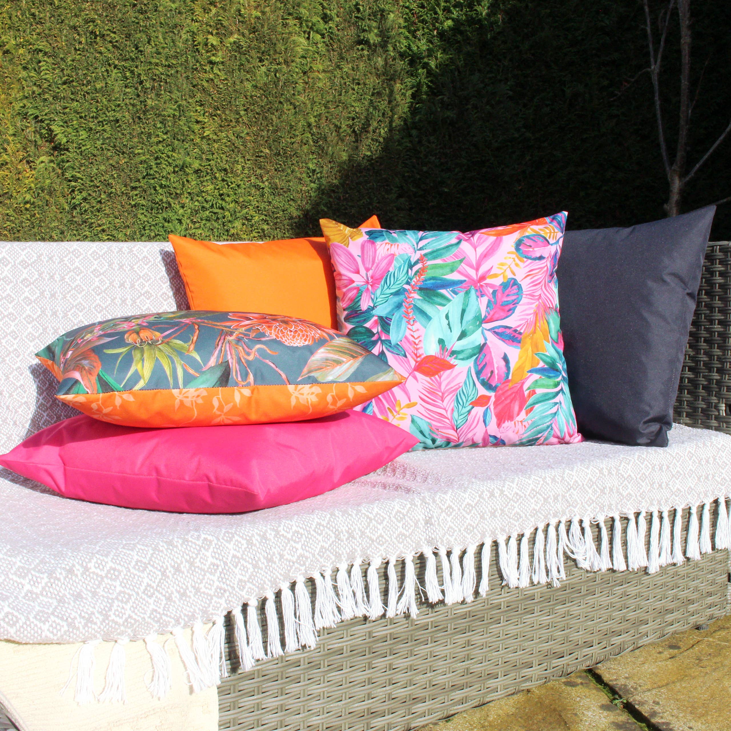 Coussin d'extérieur Psychedelic Jungle rose vif: Rose Chaud / Polyester / 43 x 43 cm