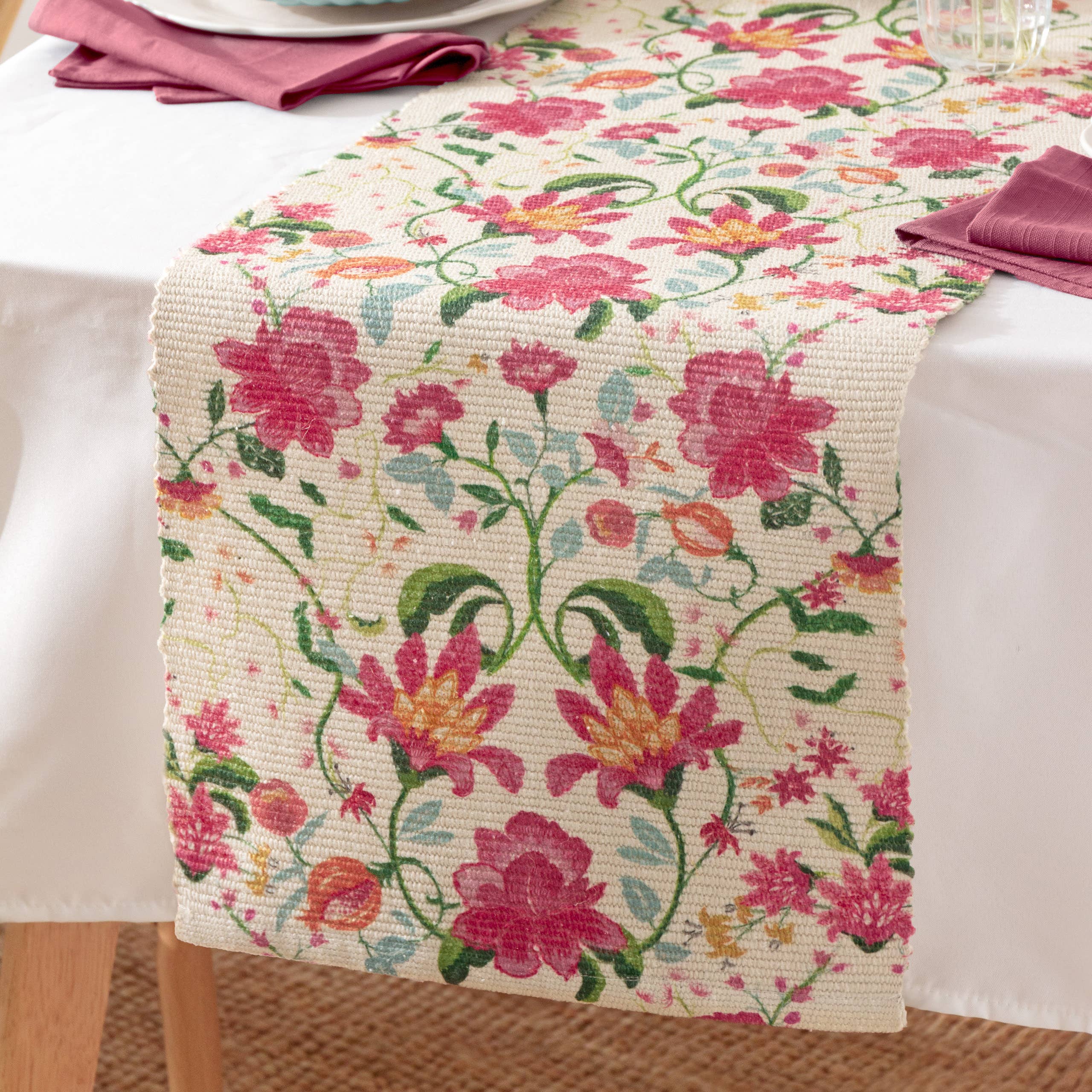 Chemin de table intérieur/extérieur Claudia rouge bonbon: Rouge bonbon / 35 x 220 cm