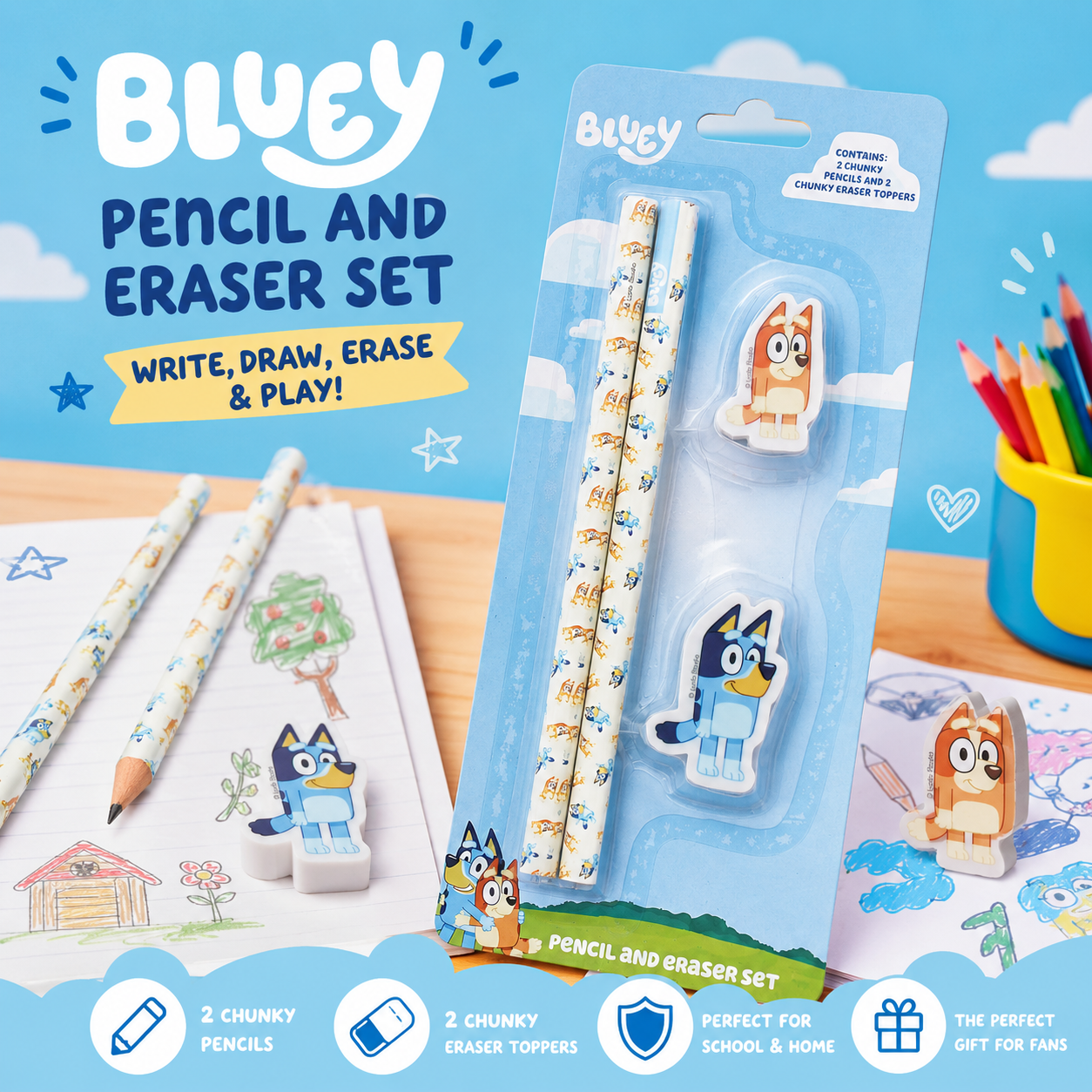 Bluey - Set de papeterie 4 pièces