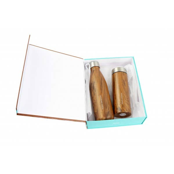 Coffret cadeau « Wood » avec bouteille et théière isothermes