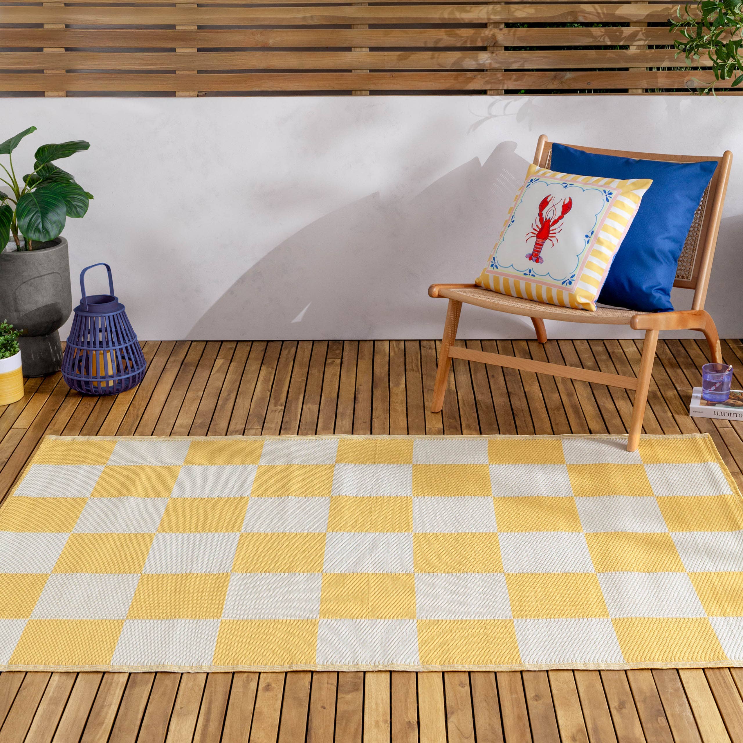 Tapis d'extérieur en damier 120x180cm 100% recyclé jaune: Jaune / 120 x 180 cm