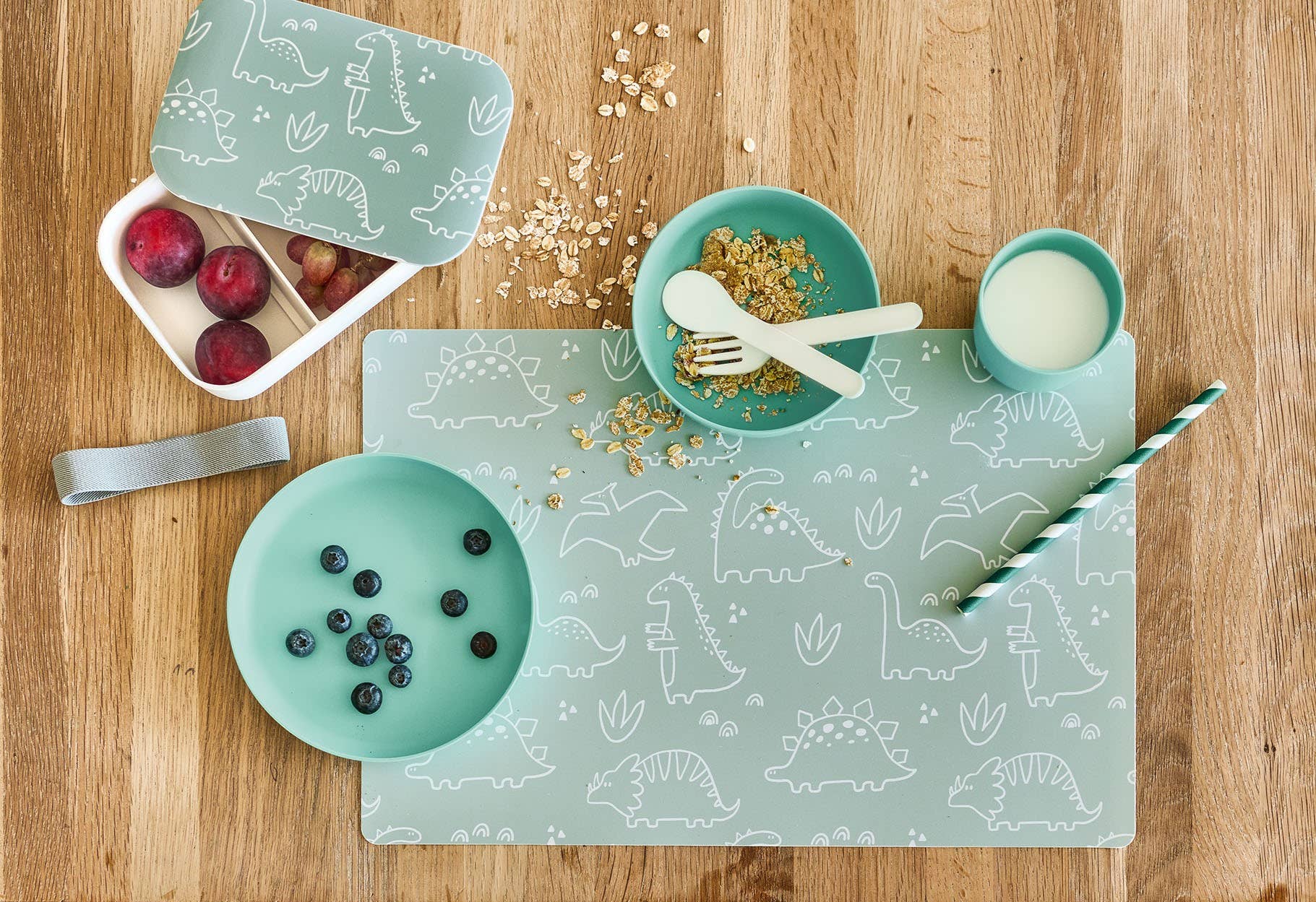 Set de table "Dino", plastique: Menthe/blanc / Environ 45 x 30 cm