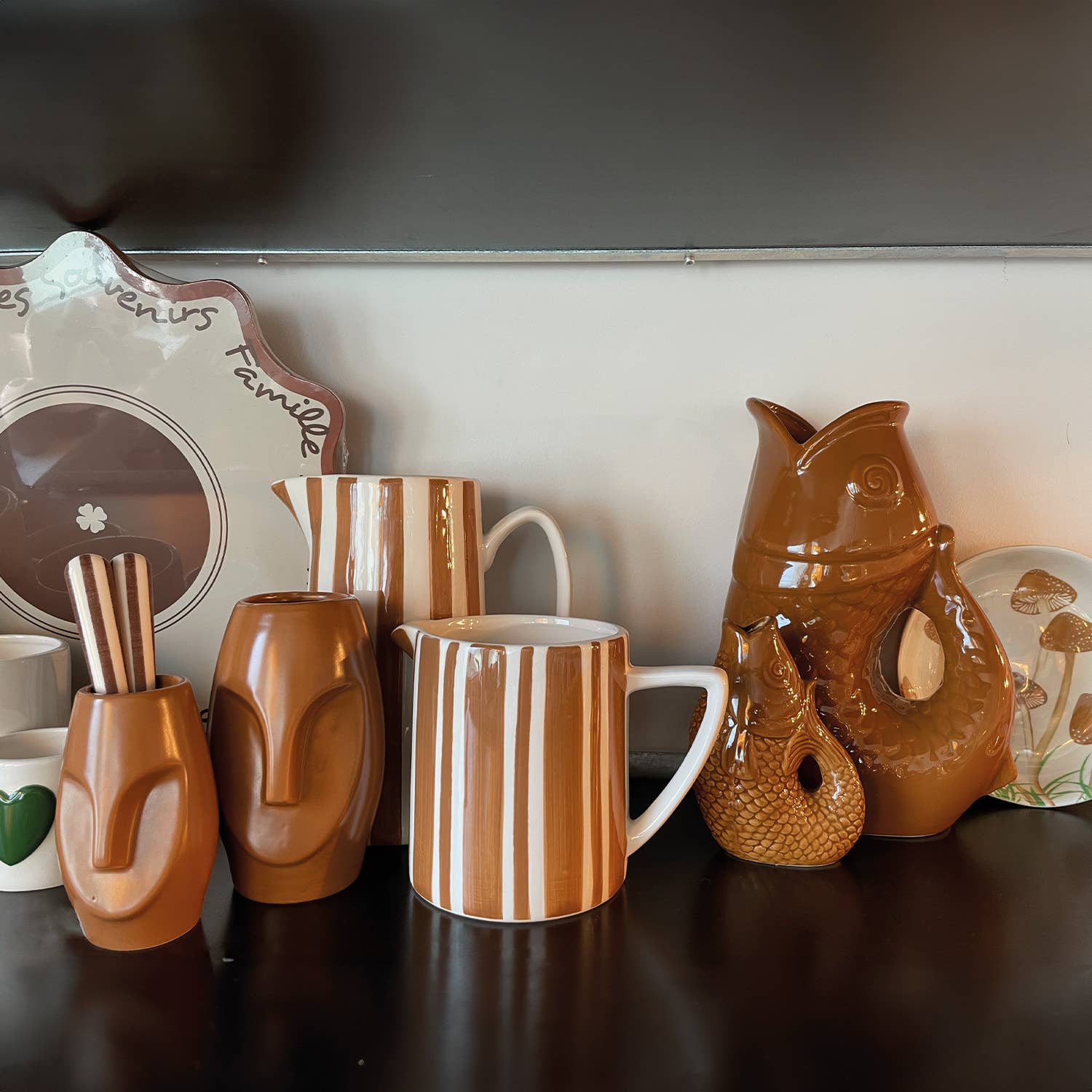 Vase ceramic face mini brown L8 P8 H13 3cm: Brown