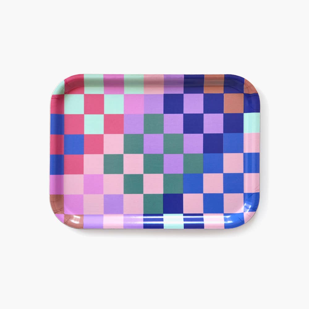 Plateau rectangulaire à damier multicolore - 27 x 20 cm