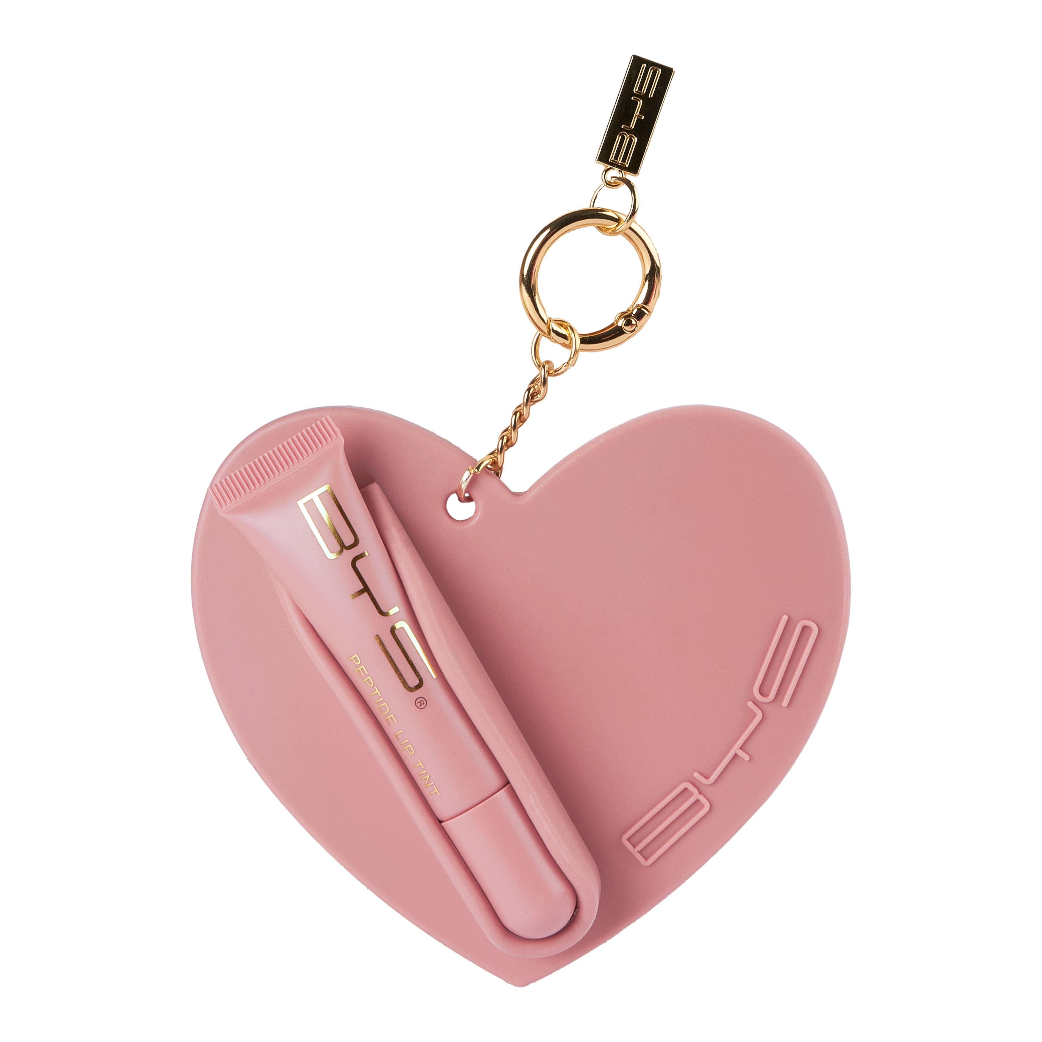 BYS Peptide Lip Tint W porte‑charme cœur pour sac, ruban rose