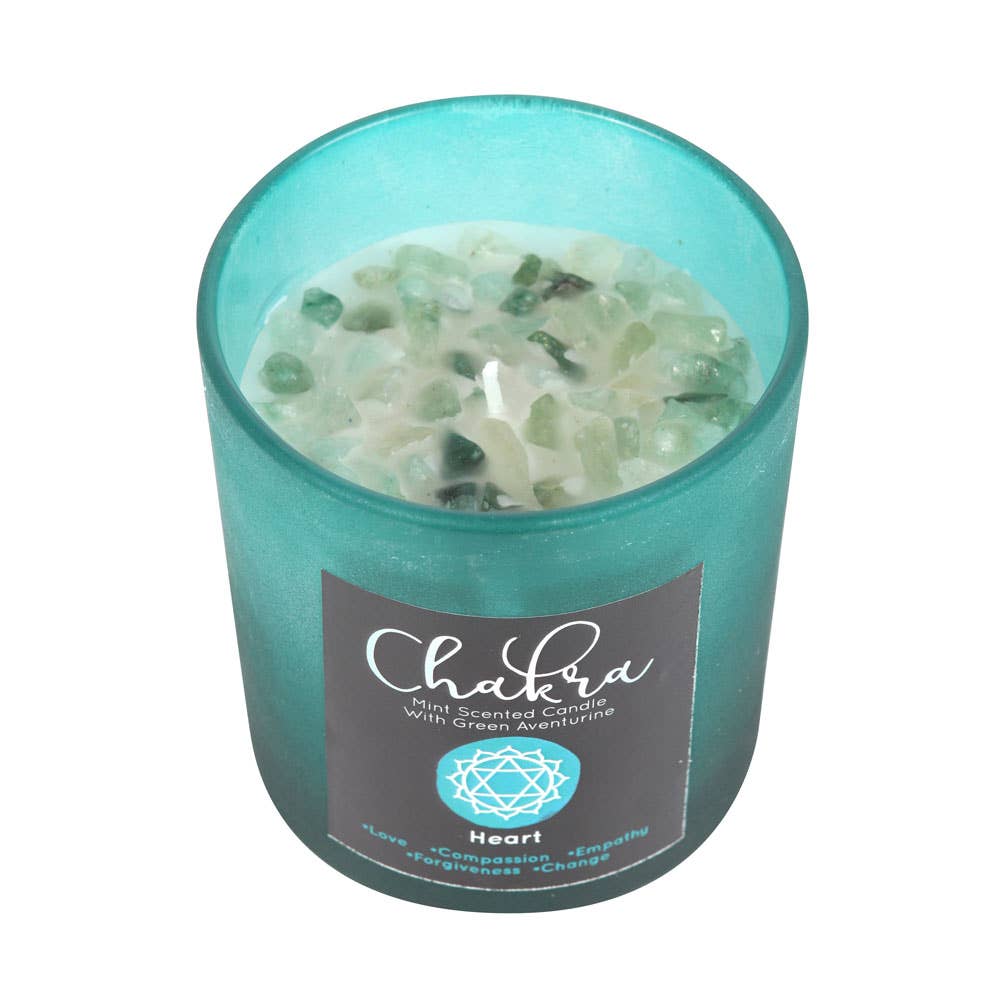 Bougie en cristaux de menthe pour chakra du cœur