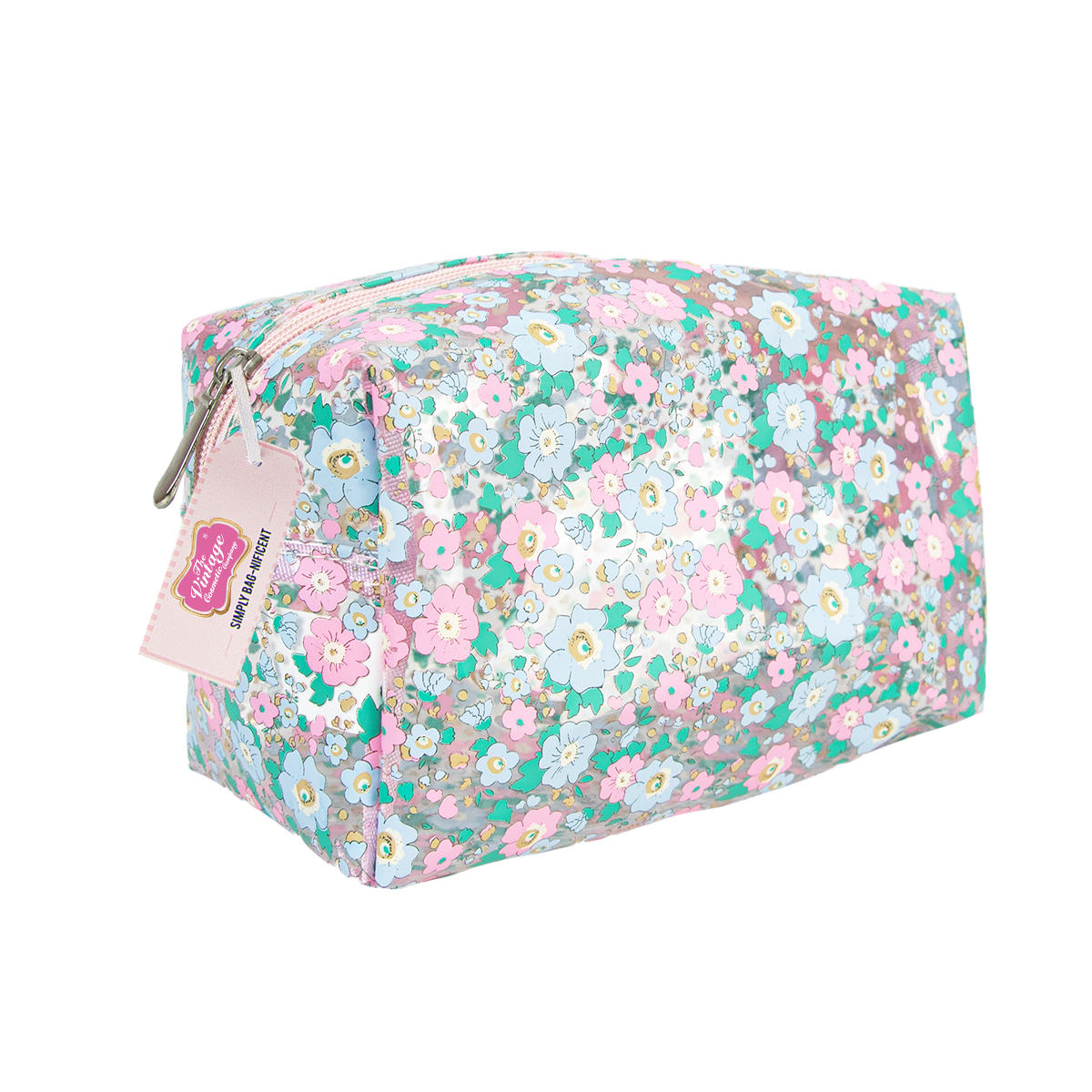 The Vintage Cosmetic Company Trousse de maquillage transparente, pervenche