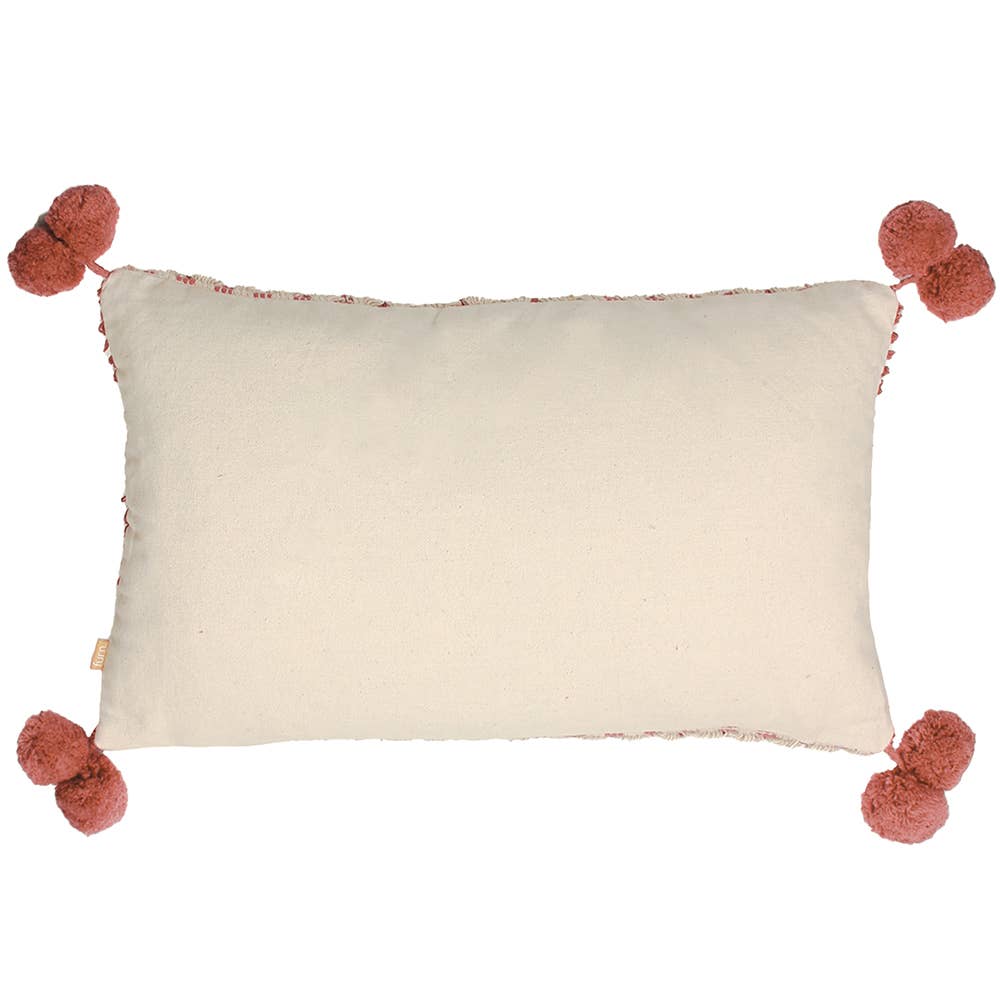 Coussin Ayaan en coton tressé avec pompons - brique: Brique / Garni en polyester / 30 x 50 cm