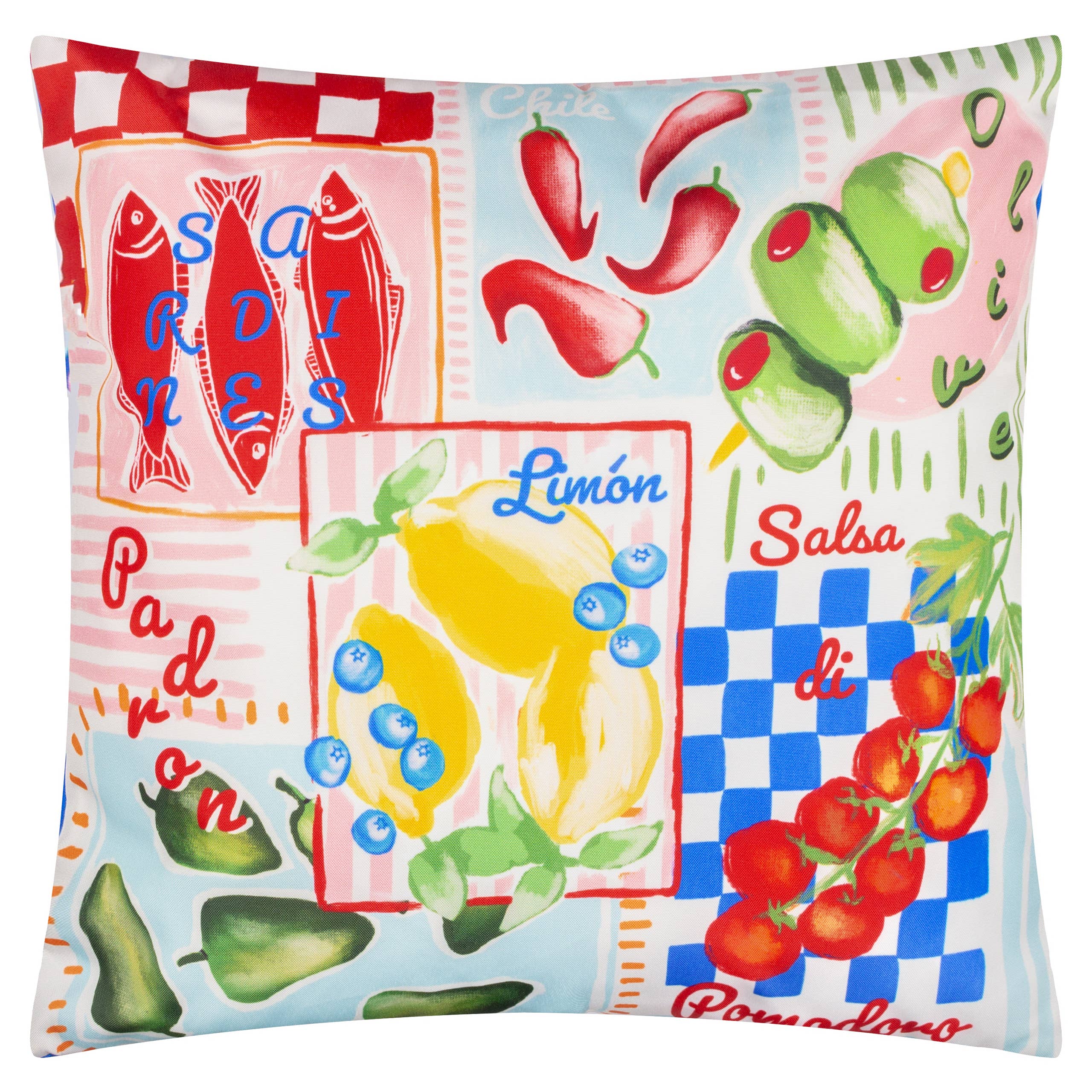 Coussin de pique-nique méditerranéen multicolore pour l'extérieur: Multicolore / Garni en polyester / 45 x 45 cm