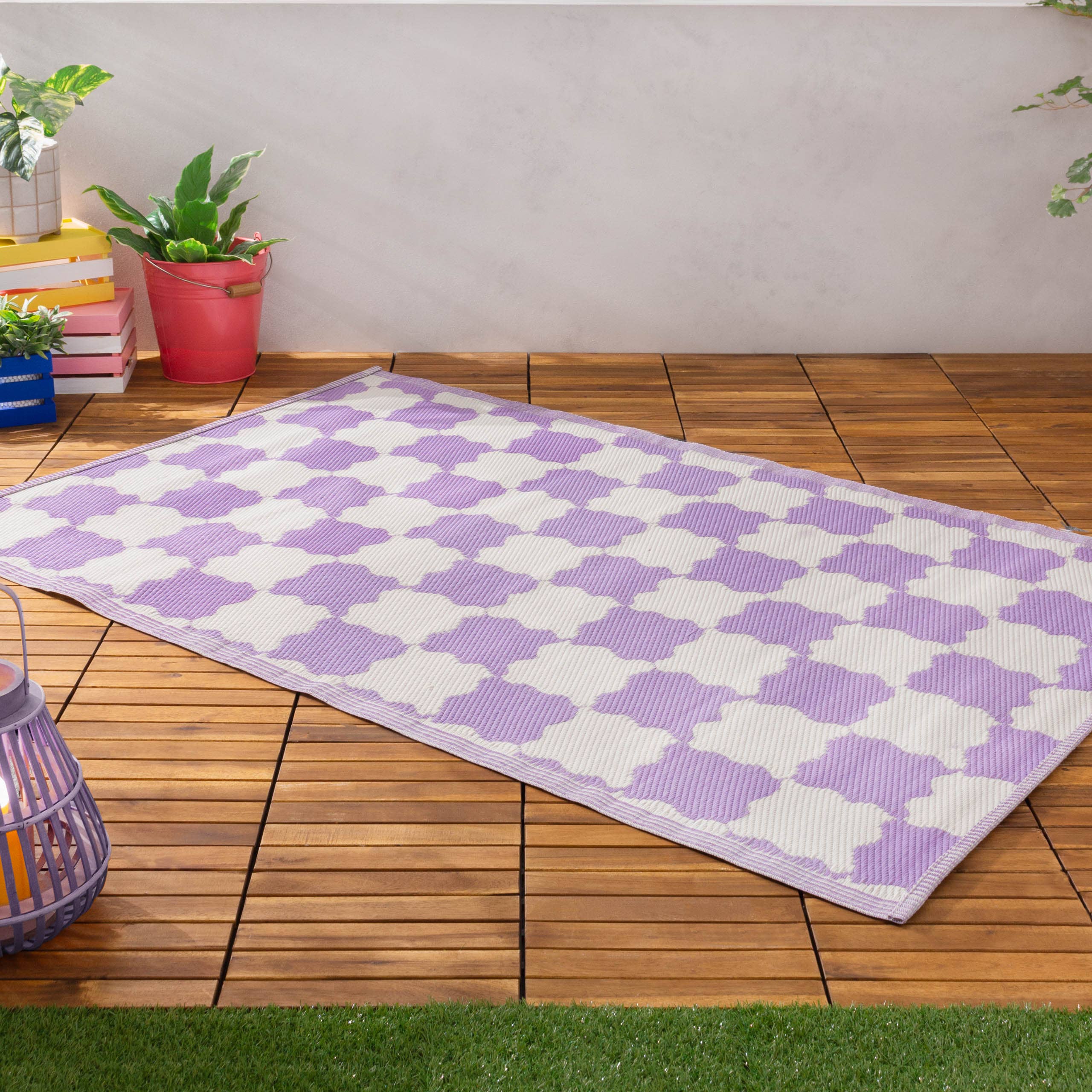 Tapis intérieur/extérieur Check 100 % recyclé, lilas: Lilas / 120 x 180 cm