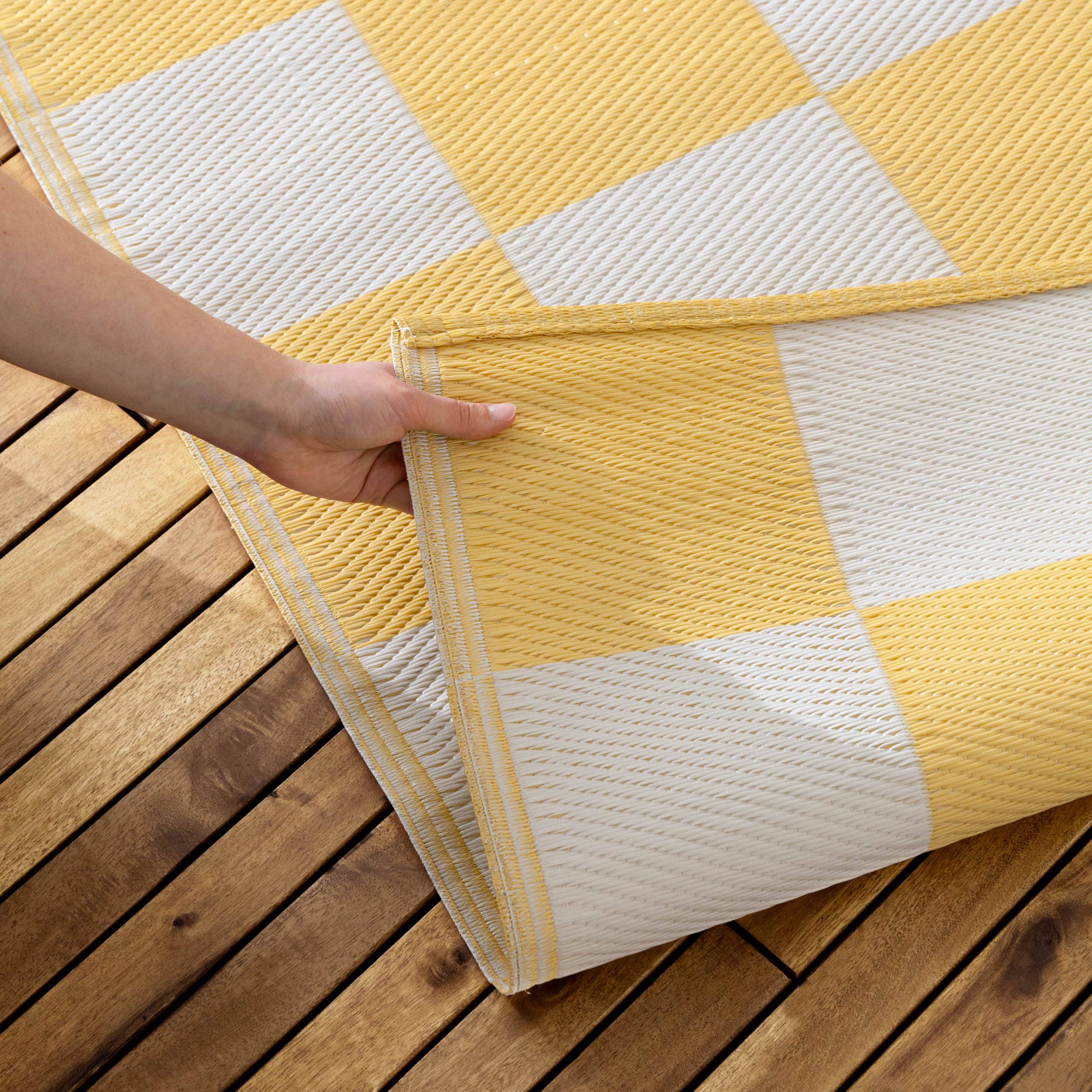 Tapis d'extérieur en damier 120x180cm 100% recyclé jaune: Jaune / 120 x 180 cm