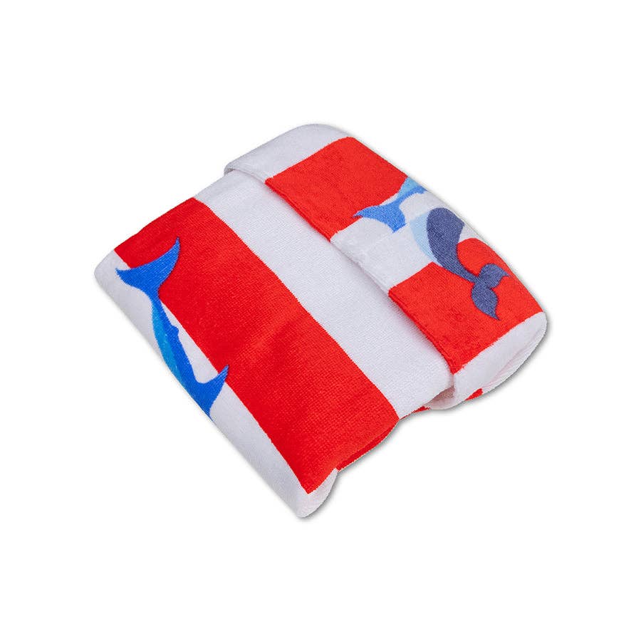 Poncho de plage - Rouge/Blanc - Rayures Océan - 65 x 65 cm