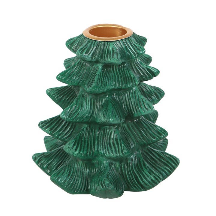 Porte-bougie de Noël en sapin vert avec bougie effilée