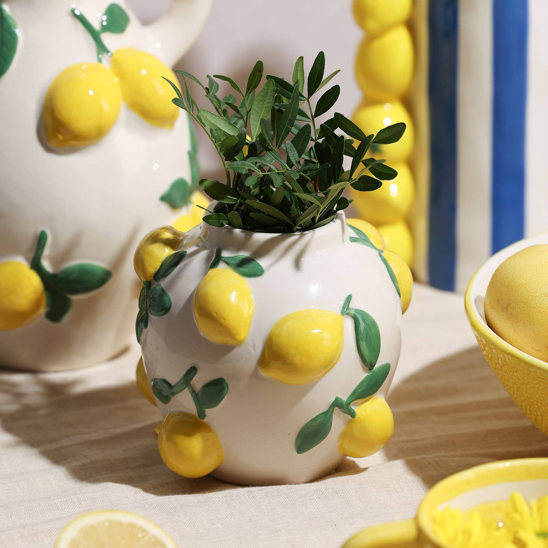 Vase Blanc Hestia 12cm Avec Citrons