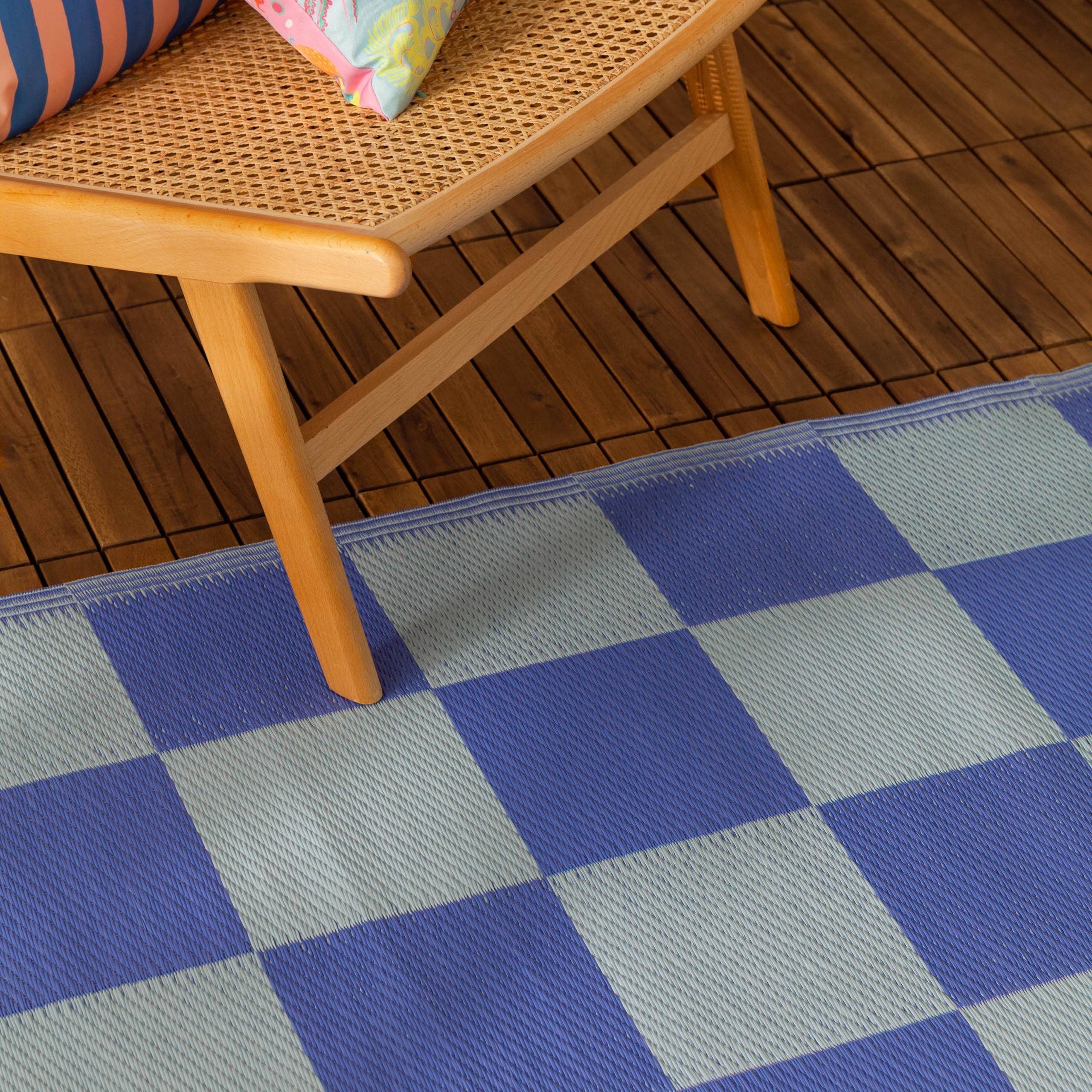 Tapis d’extérieur à damier 120 x 180 cm 100 % recyclé bleu: Bleu / 120 x 180 cm
