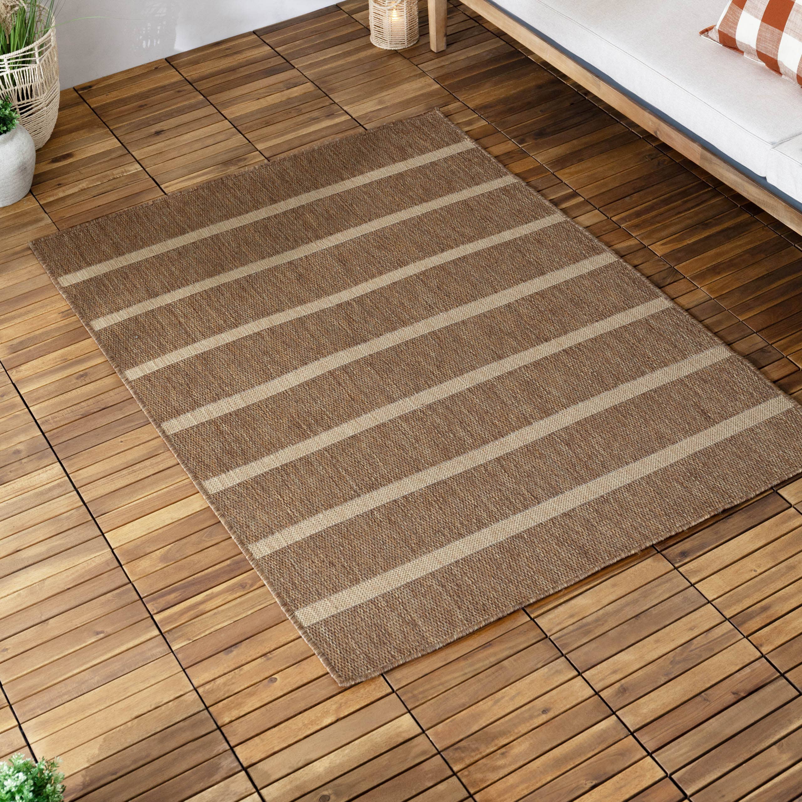 Tapis d'intérieur et d'extérieur Tala à rayures effet jute naturel: Naturel / 120 x 170 cm