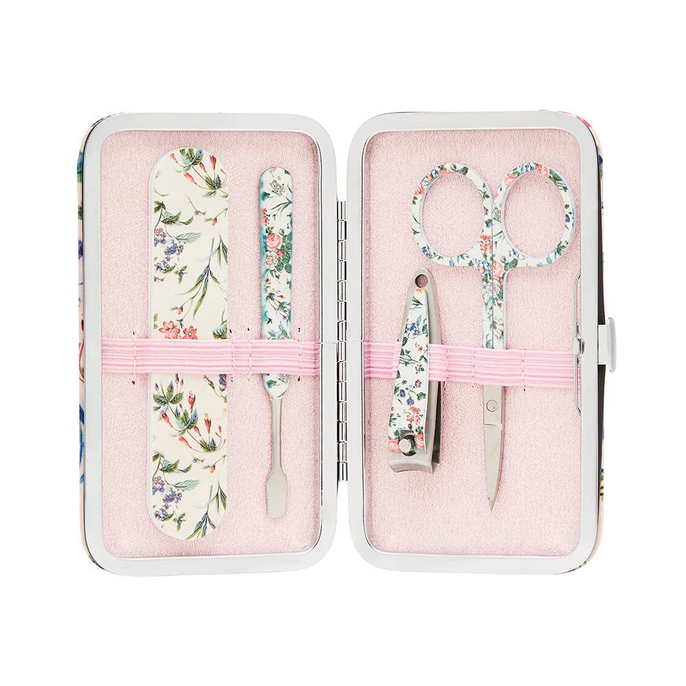 The Vintage Cosmetic Company Trousse de manucure rose à motif floral Sati