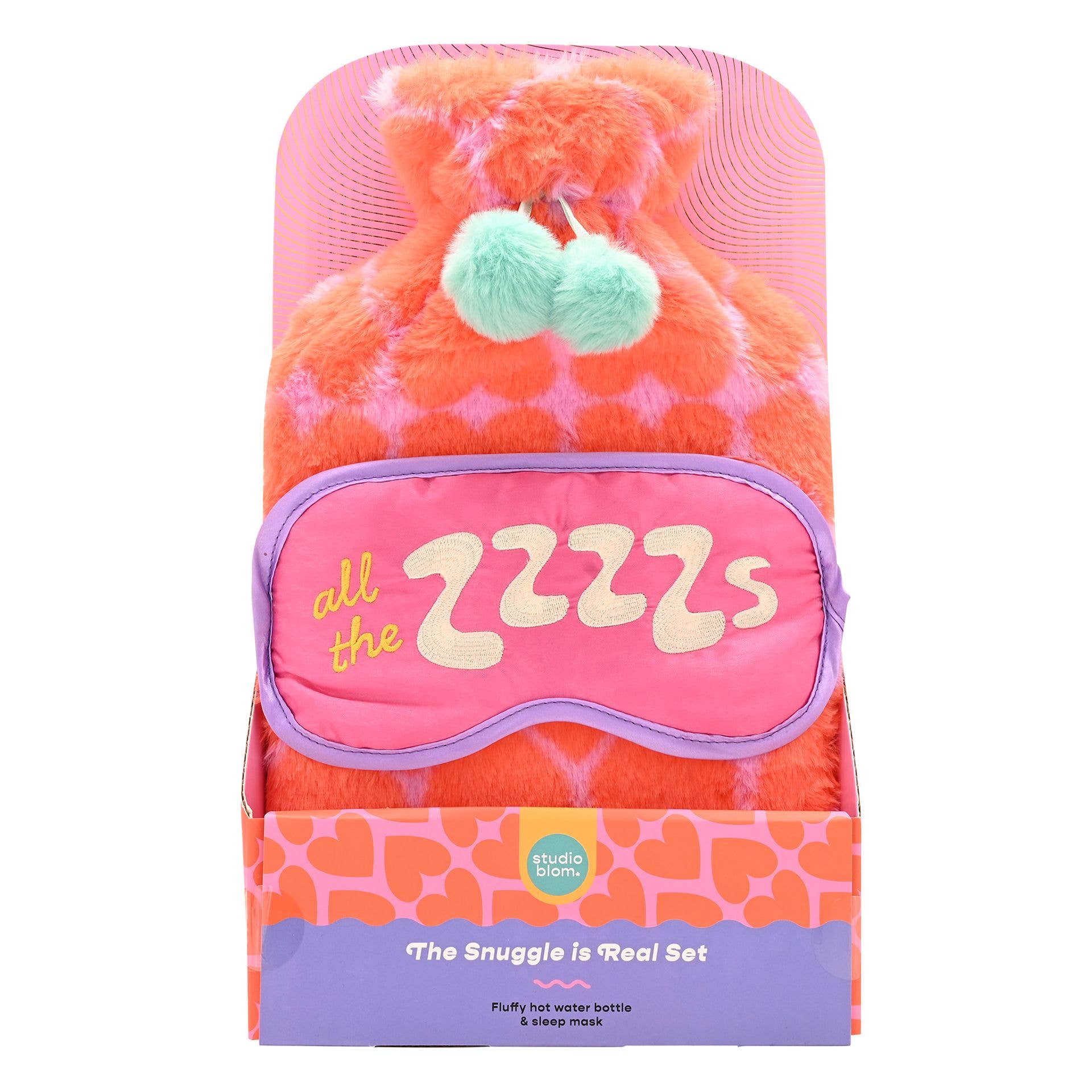 Studio Blom - Le câlin est réel - Bouillotte en fourrure 1,5L et masque pour les yeux en soie - Coffret cadeau