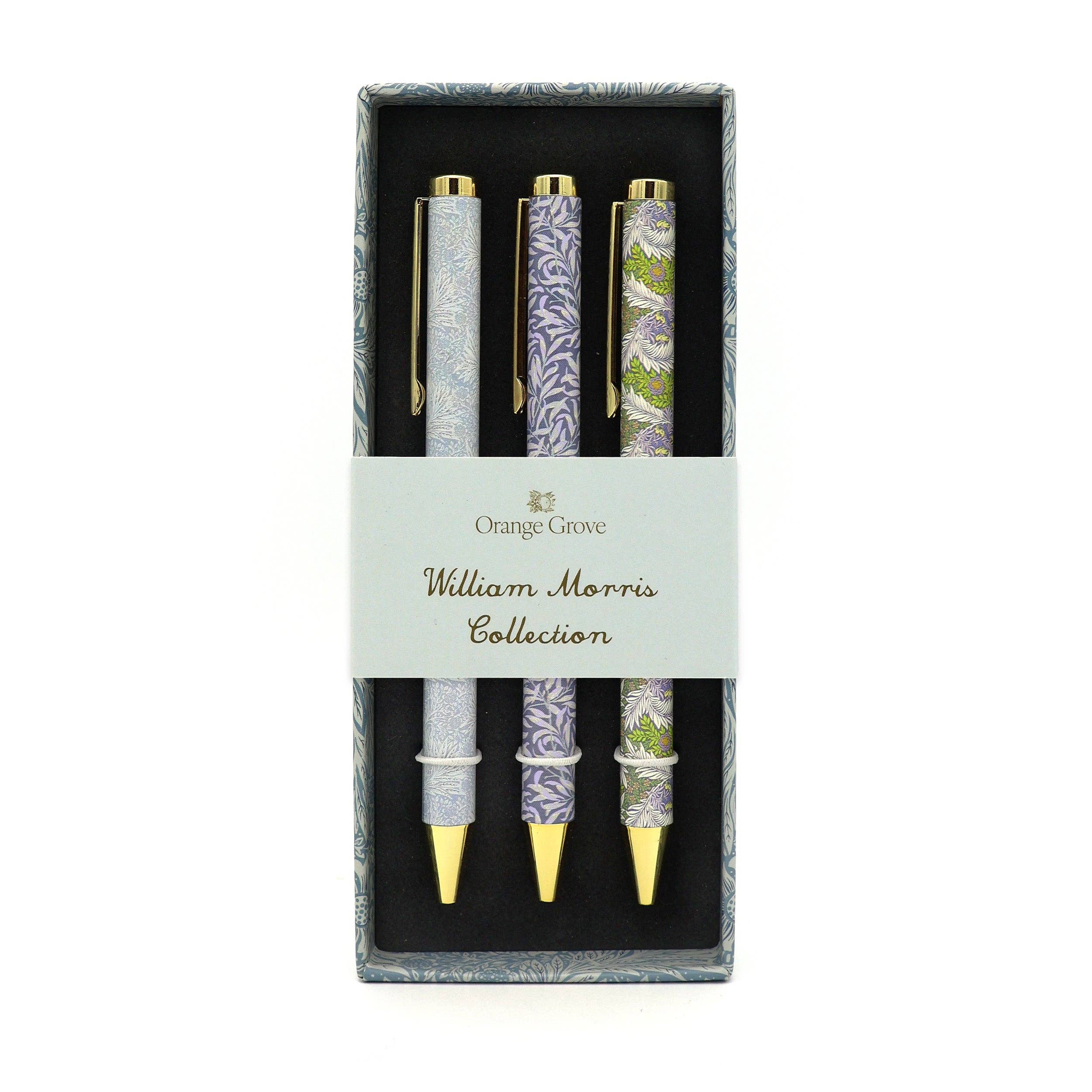 Stylos à bille Orange Grove William Morris dans une boîte cadeau – Ensemble de 3 stylos
