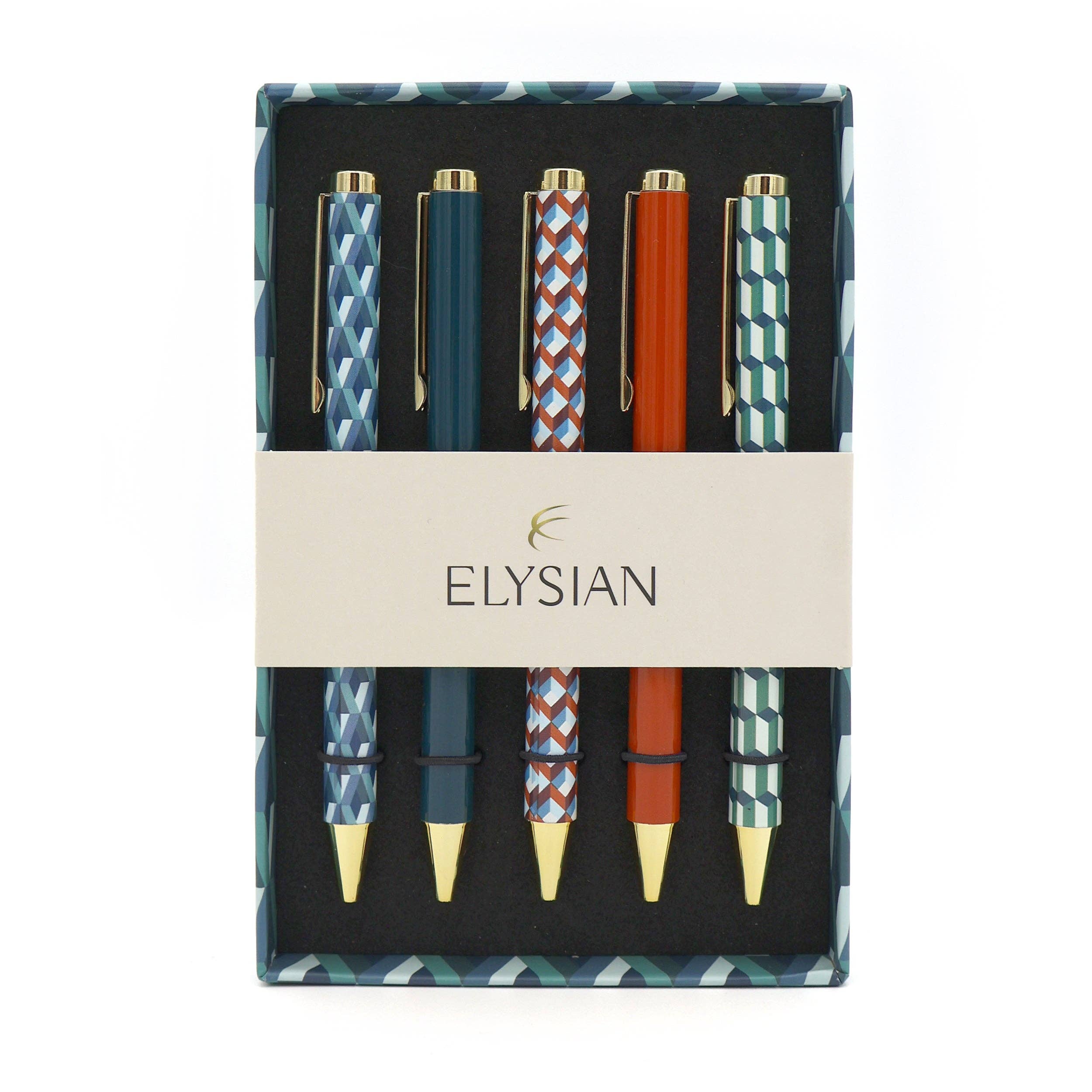 Stylos à bille Elysian Geometric Mixte Design dans une boîte-cadeau — Ensemble de 5 stylos