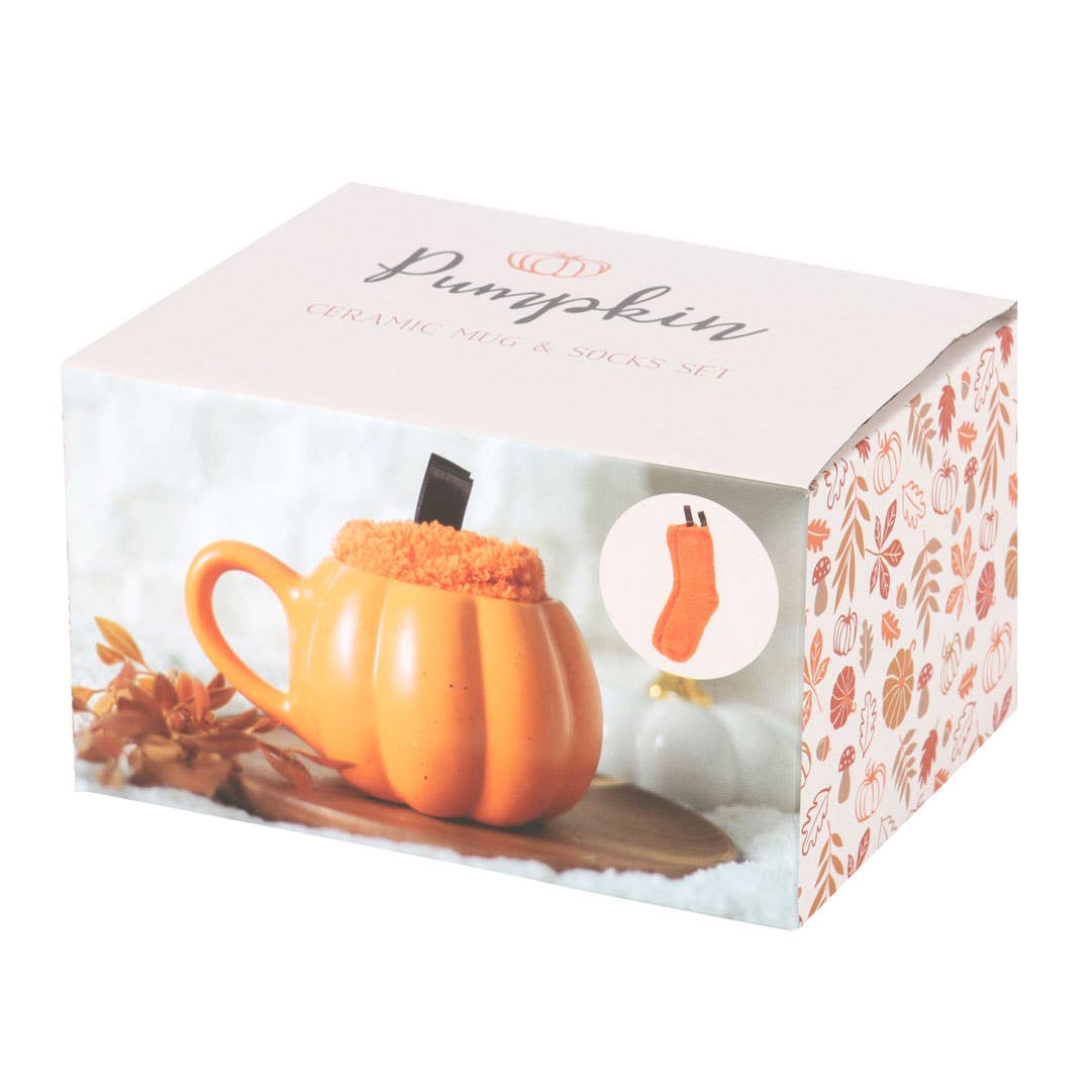 Ensemble tasse et chaussettes en forme de citrouille pour l'automne