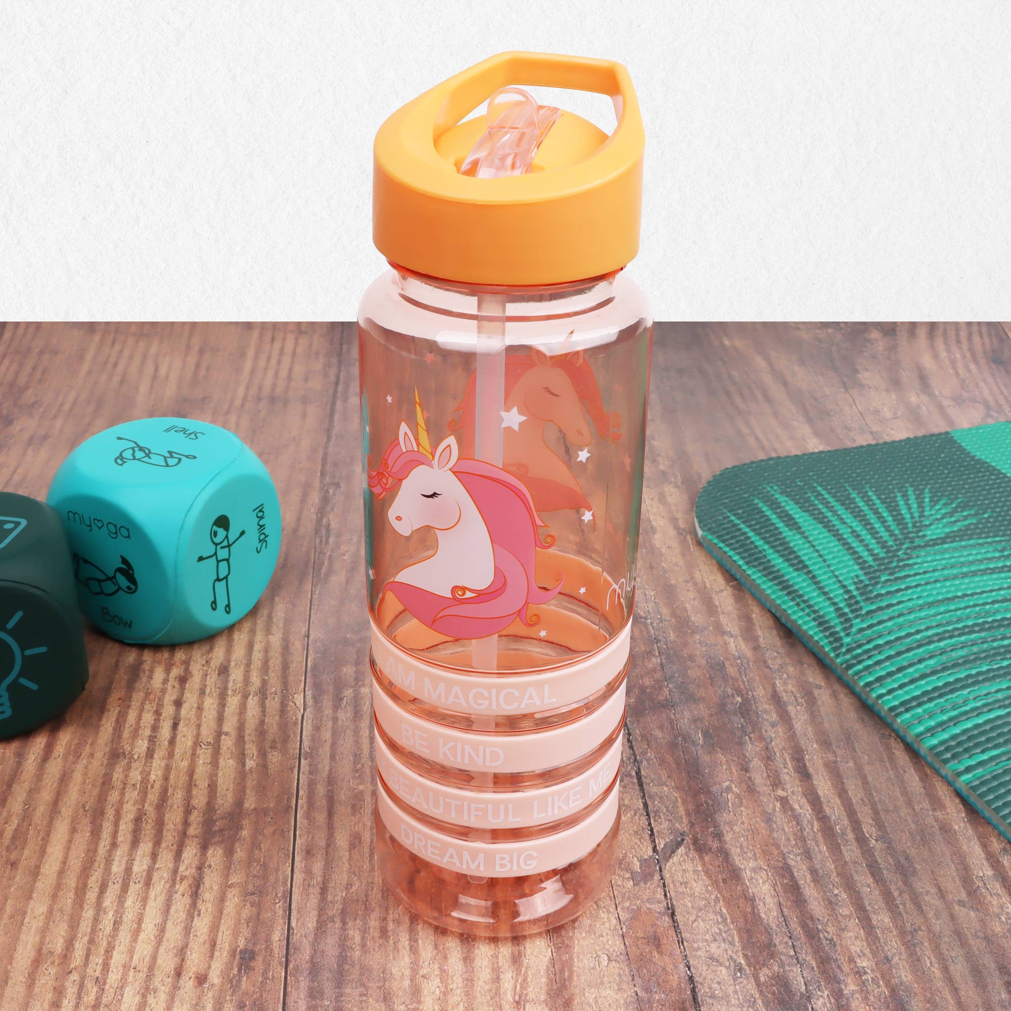 Bouteilles d'eau pour enfants avec licorne et bracelets de positivité
