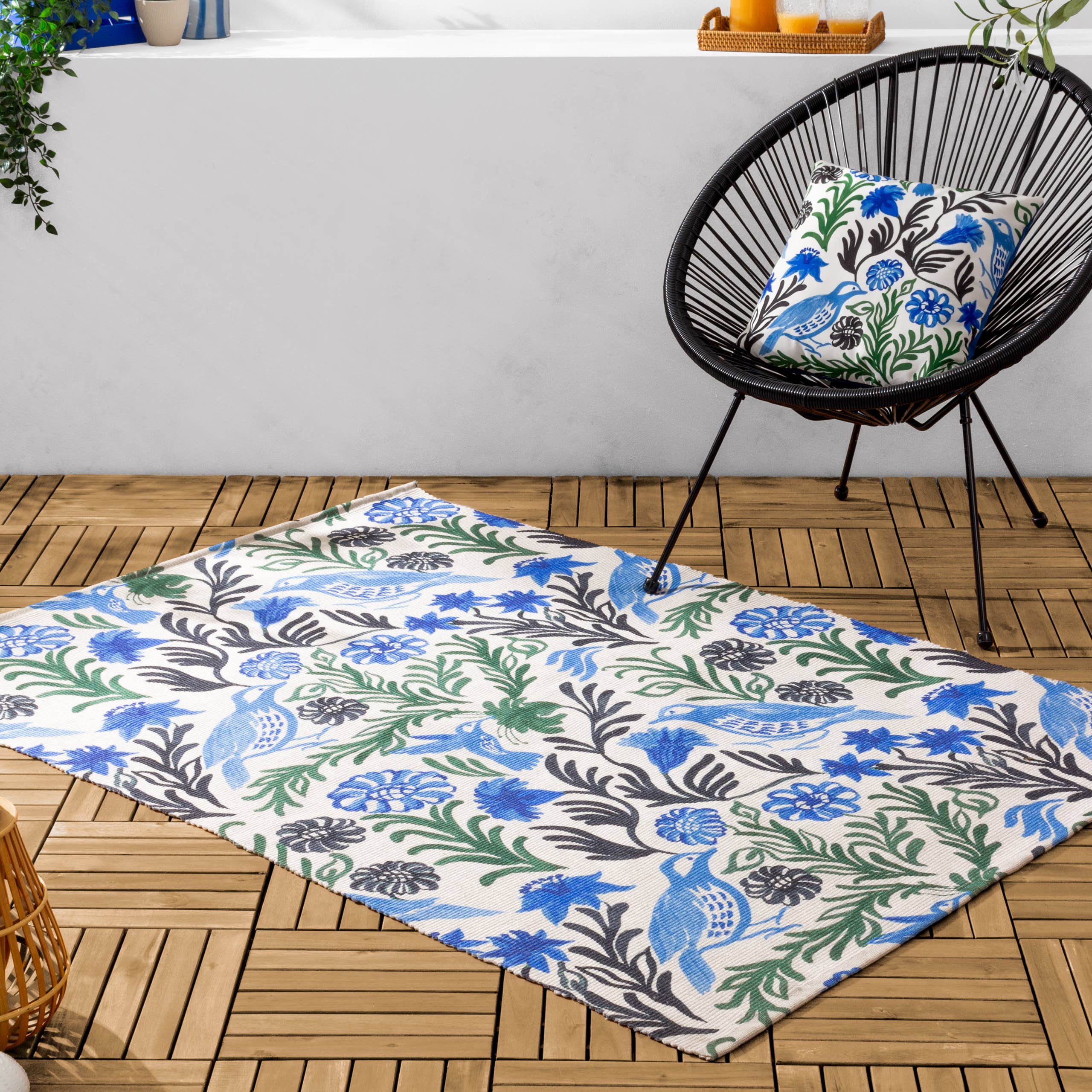 Coussin d'extérieur Aljento bleu: Bleu / Garni en polyester / 43 x 43 cm