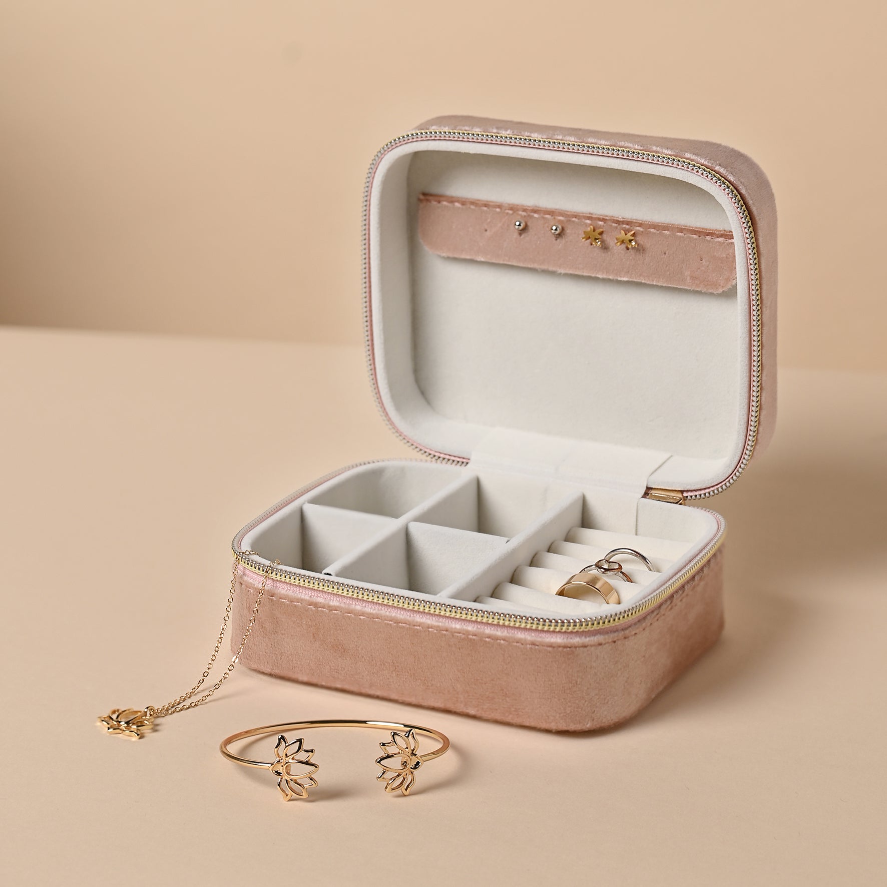 Boite à bijoux en velours - Rose