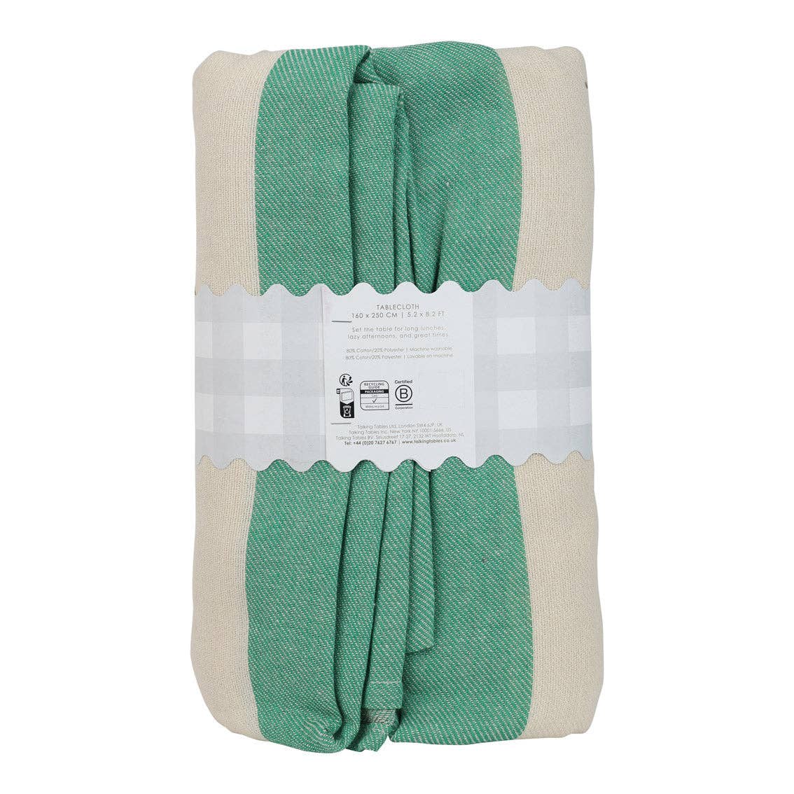 Nappe XL en coton à rayures vertes - 160 cm x 250 cm | Décoration d'été pour la maison |