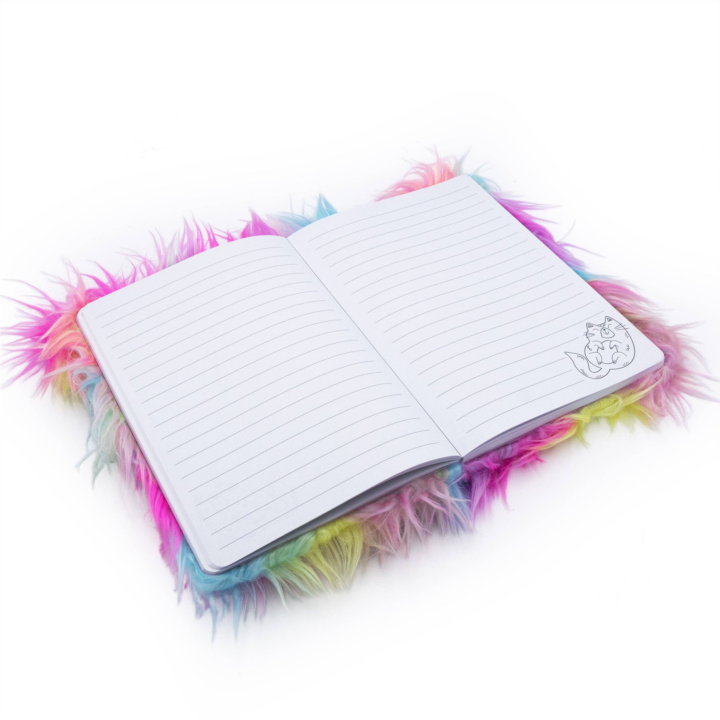 Carnet en peluche Chat Ébouriffé – Journal Doux A5 Ligné pour Enfants