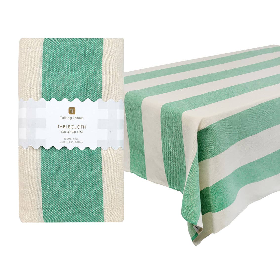 Nappe XL en coton à rayures vertes - 160 cm x 250 cm | Décoration d'été pour la maison |
