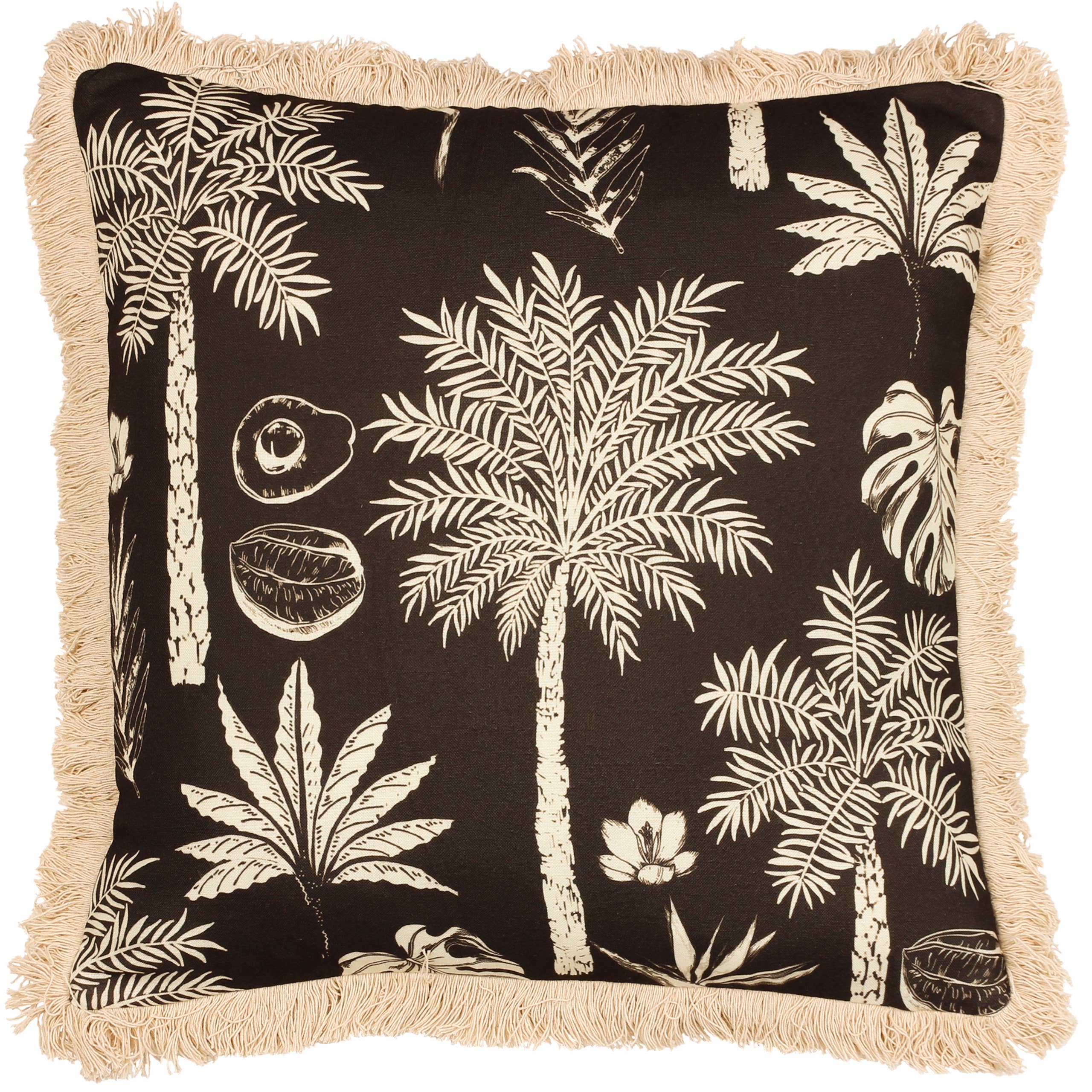 Coussin Colonial Palm à franges coloris espresso: Espresso / Garni en polyester / 45 x 45 cm