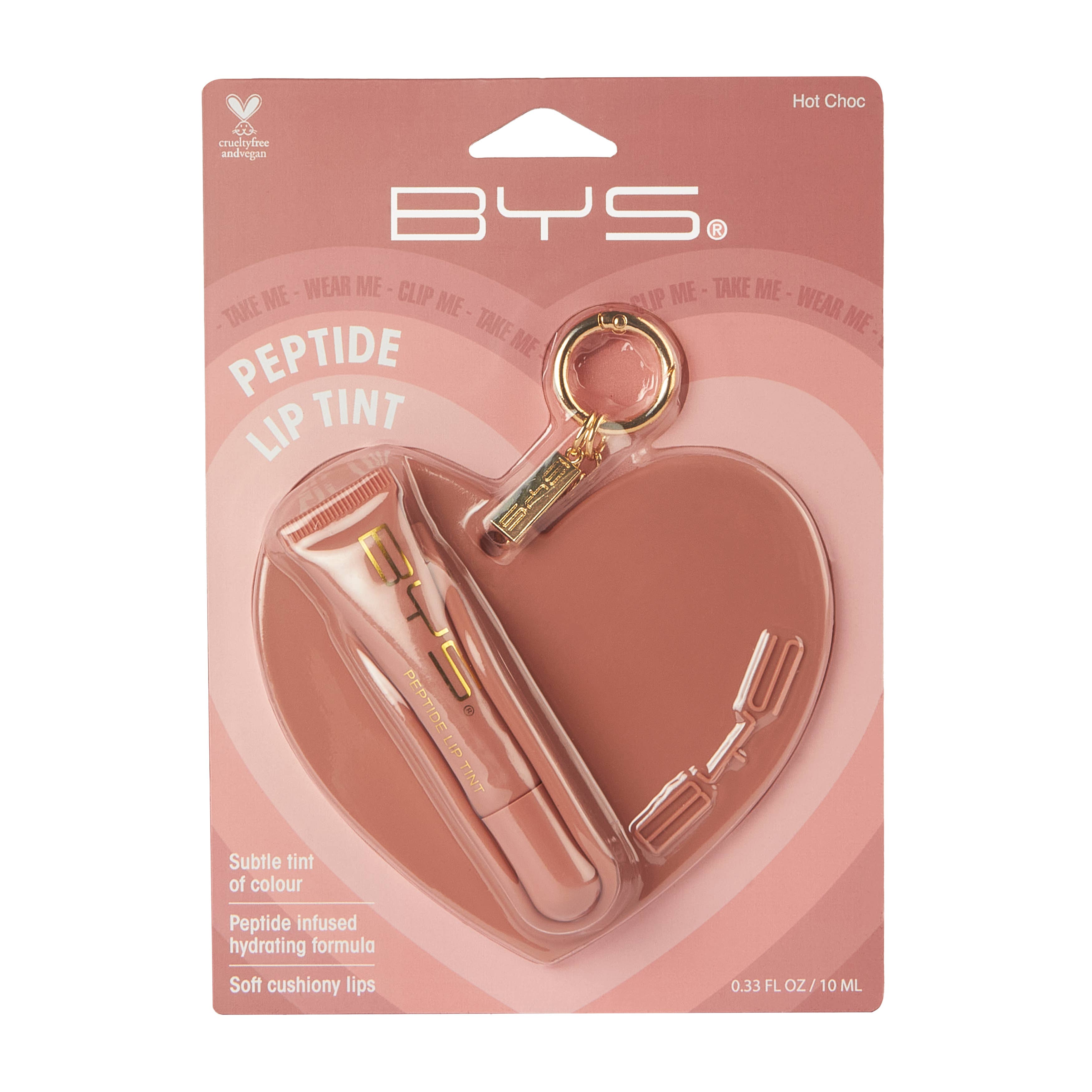 BYS Lip Tint au peptide avec charm en forme de cœur pour sac — Chocolat chaud