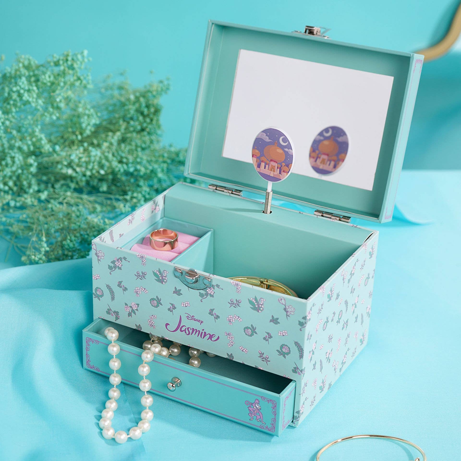 Boîte à bijoux musicale princesse pastel Disney - Jasmine