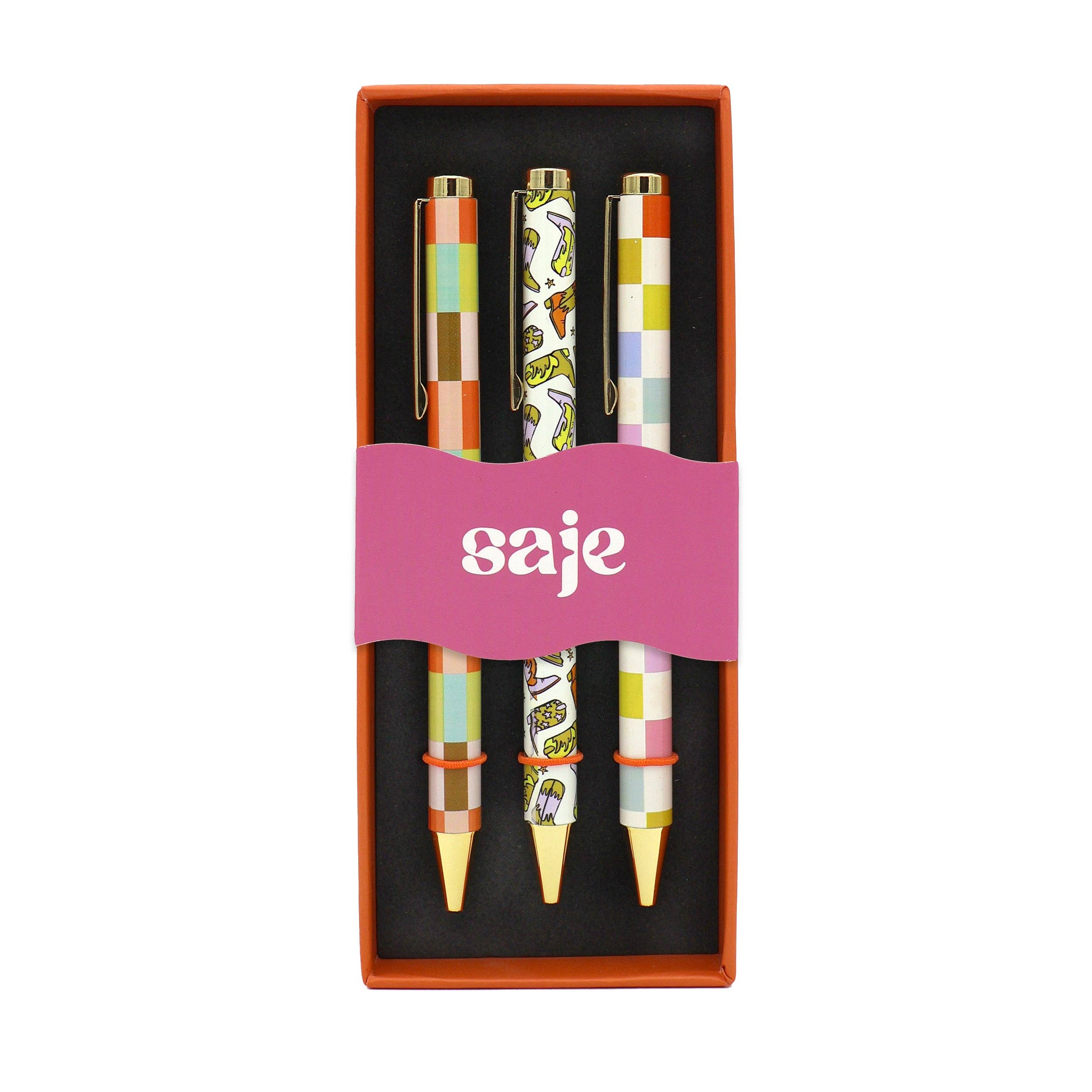 Stylos à bille Saje Mixed Design dans une boîte-cadeau — Ensemble de 3 stylos
