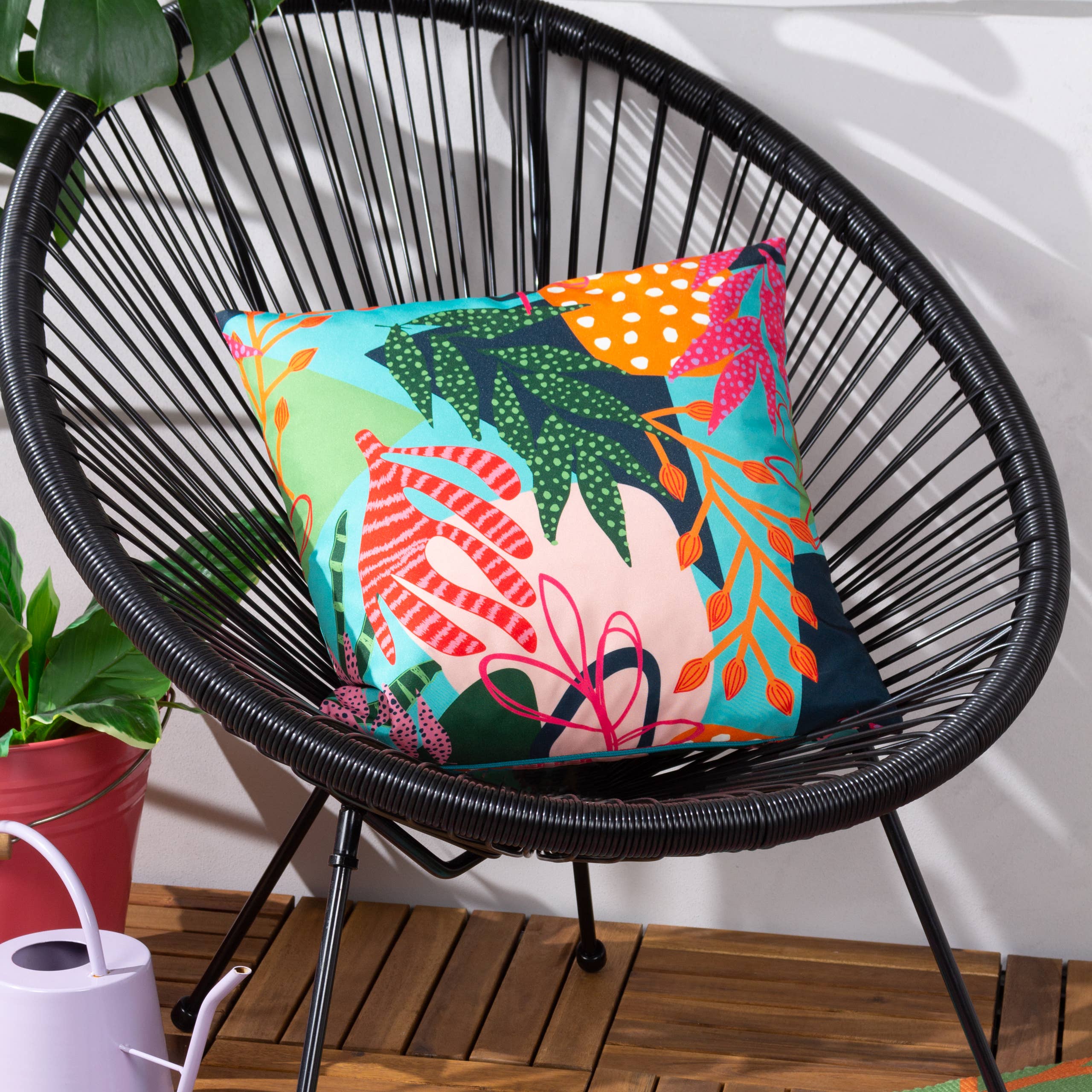 Coussin d’extérieur Coralina aqua/rose: Aqua/Rose / Polyester / 43 x 43 cm