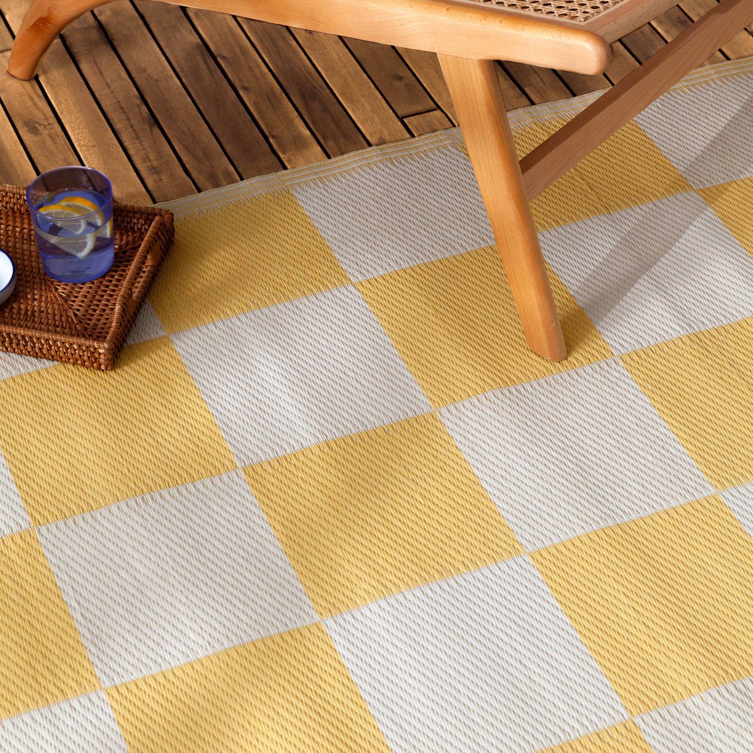 Tapis d'extérieur en damier 120x180cm 100% recyclé jaune: Jaune / 120 x 180 cm