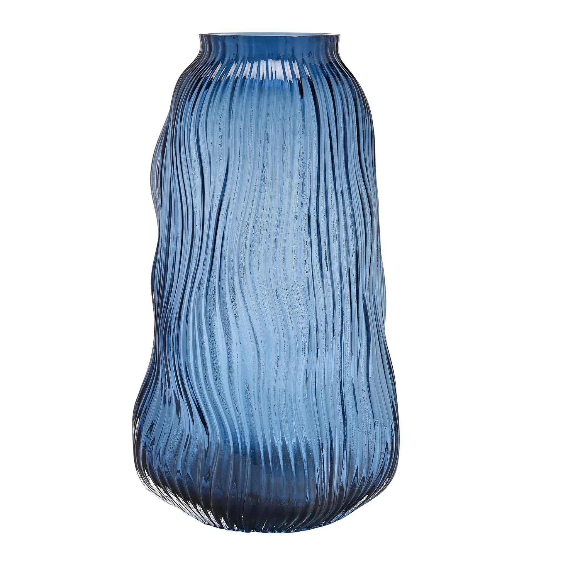 Vase en verre texturé à crêtes bleu Hestia